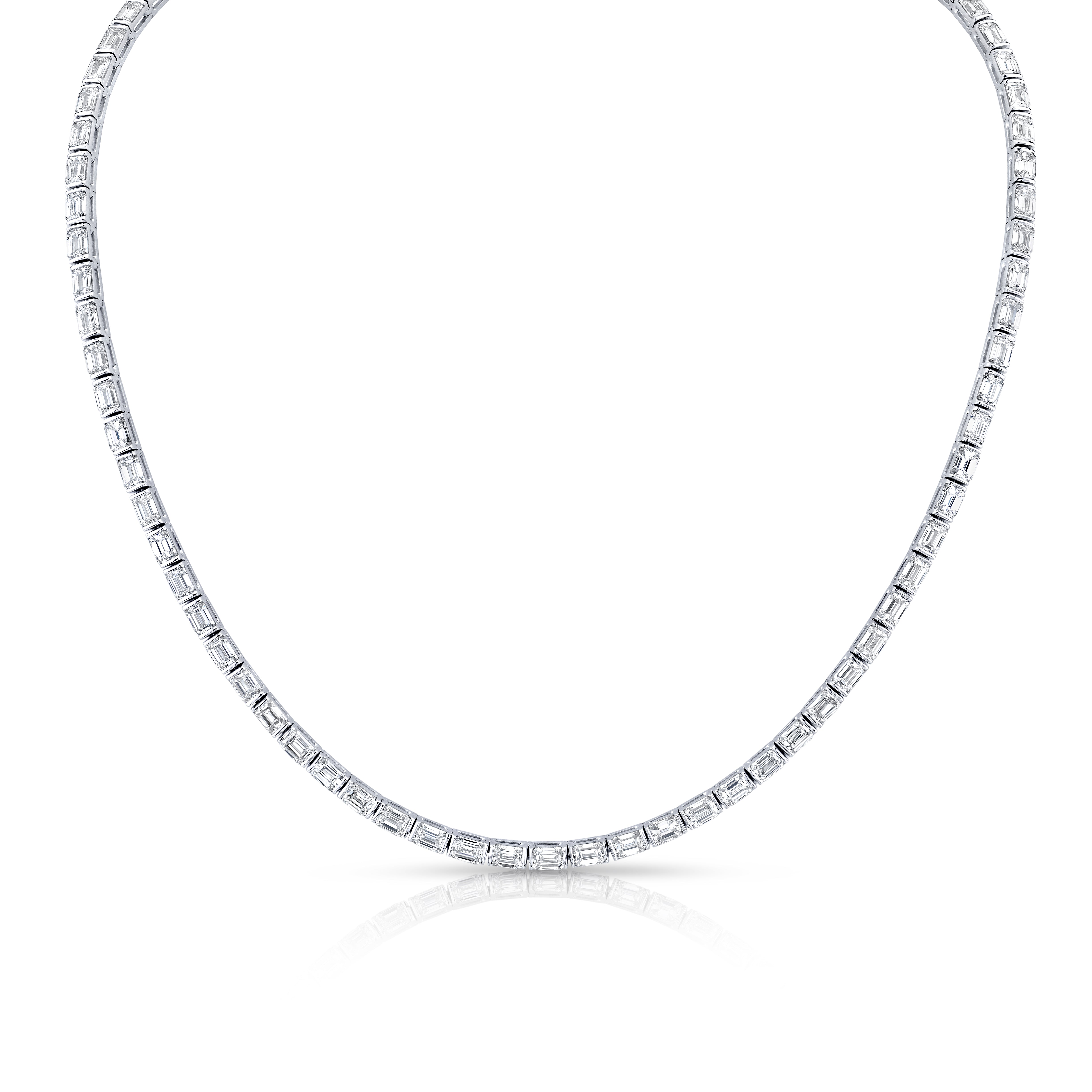 East-West Emerald-Cut Diamond Line Necklace in 18K White Gold - Jackson Hole Jewelry Company