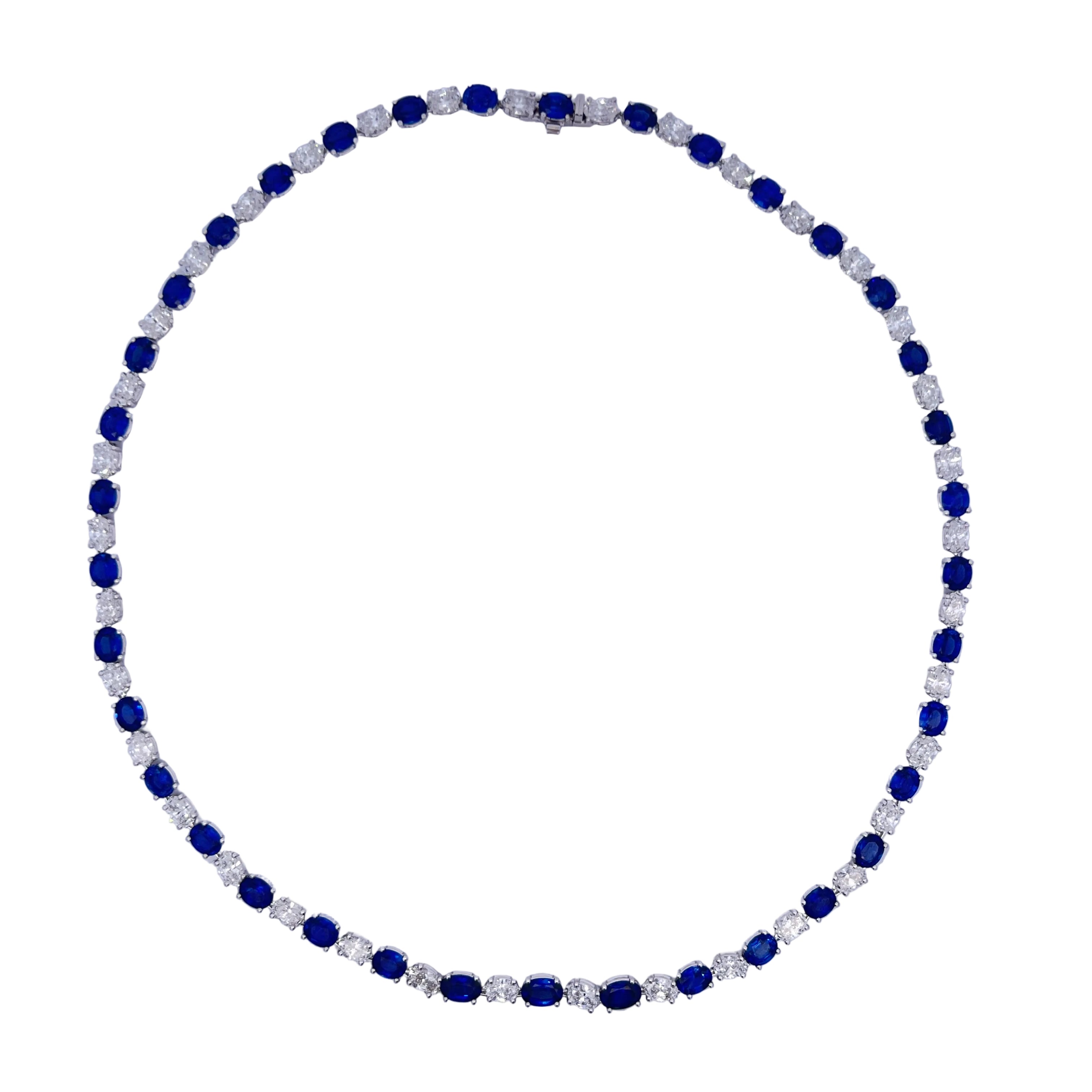 Alternating Blue and White Oval Diamond Necklace in 18K White Gold 27.89 Cttw - Jackson Hole Jewelry Company