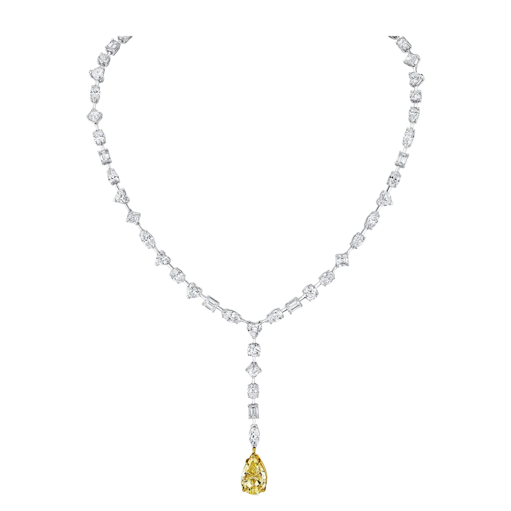 18K White & Yellow Gold Fancy Yellow and White Diamond Bar Necklace - Jackson Hole Jewelry Company