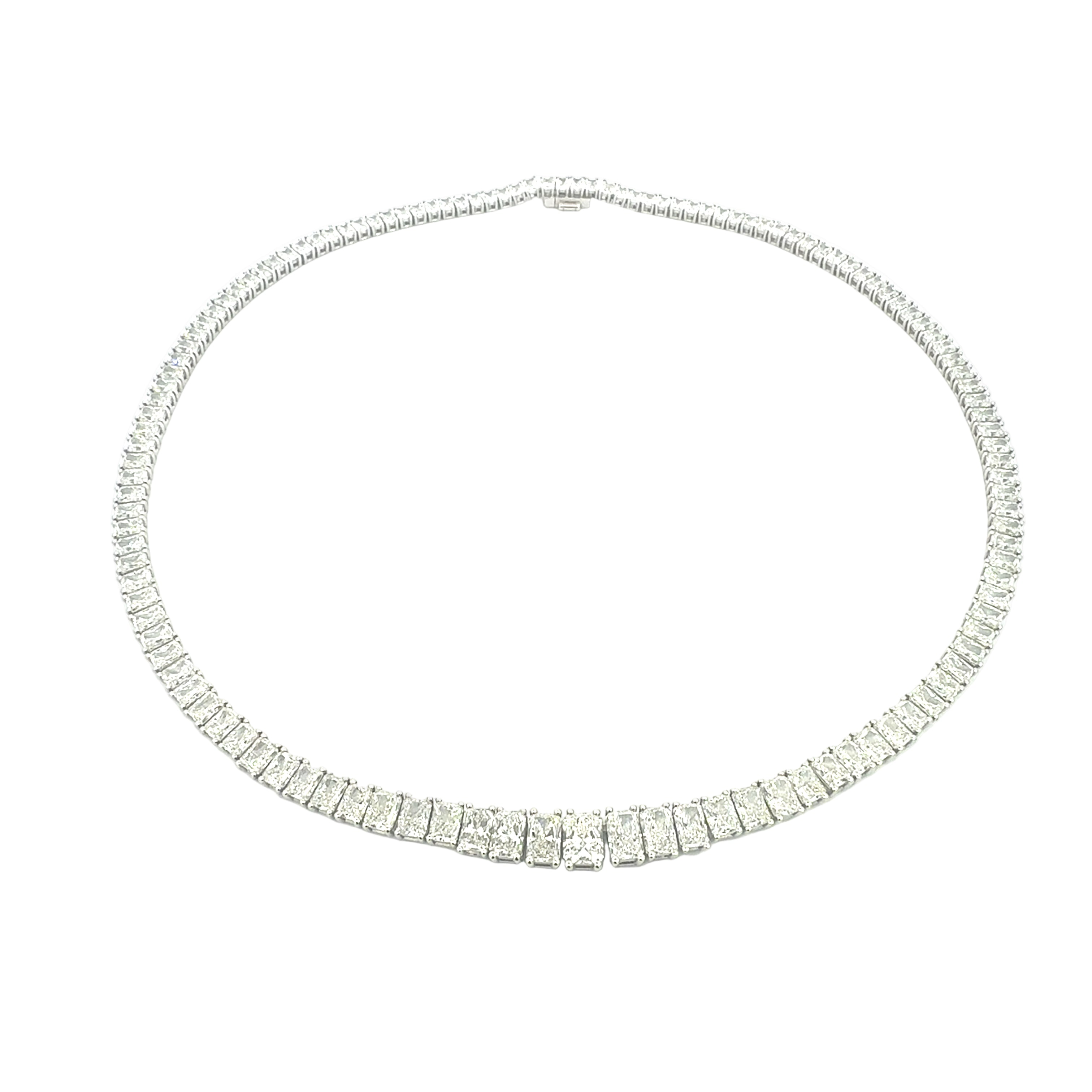 Graduated Radiant Cut Diamond Tennis Necklace in 18K White Gold - Jackson Hole Jewelry Company