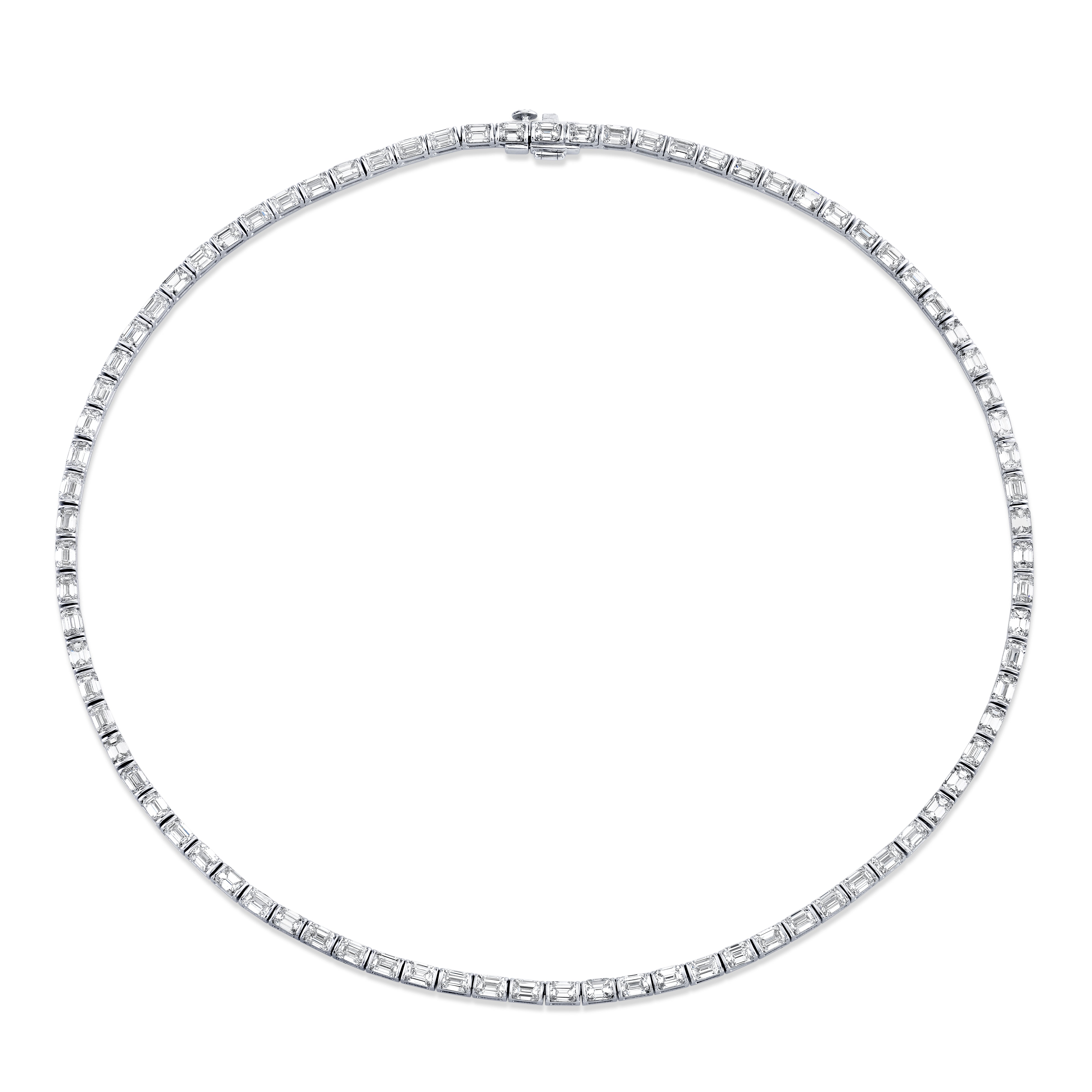 East-West Emerald-Cut Diamond Channel Necklace in 18K White Gold - Jackson Hole Jewelry Company
