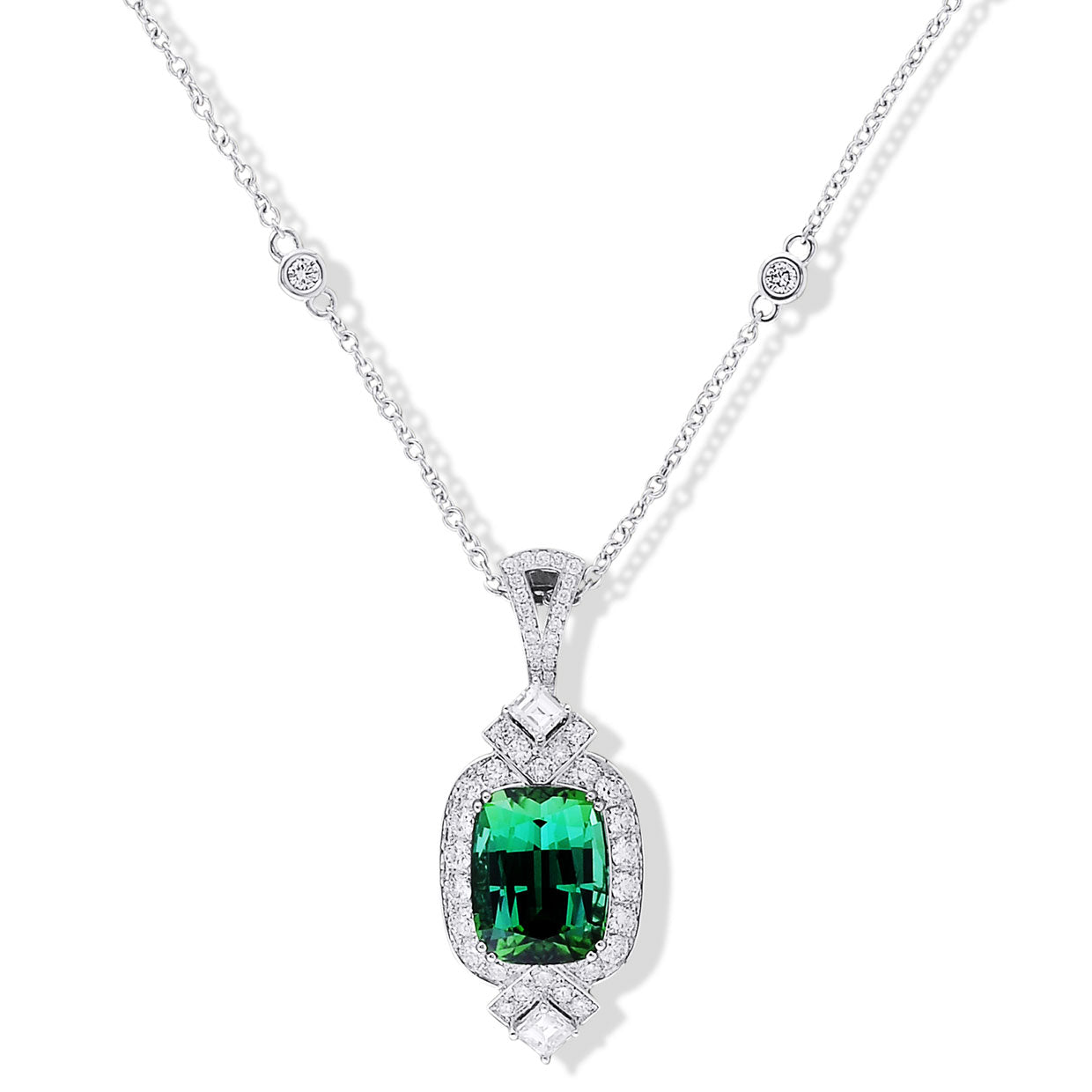 Picchiotti - Green Tourmaline and Diamond Necklace in 18K White Gold - Jackson Hole Jewelry Company