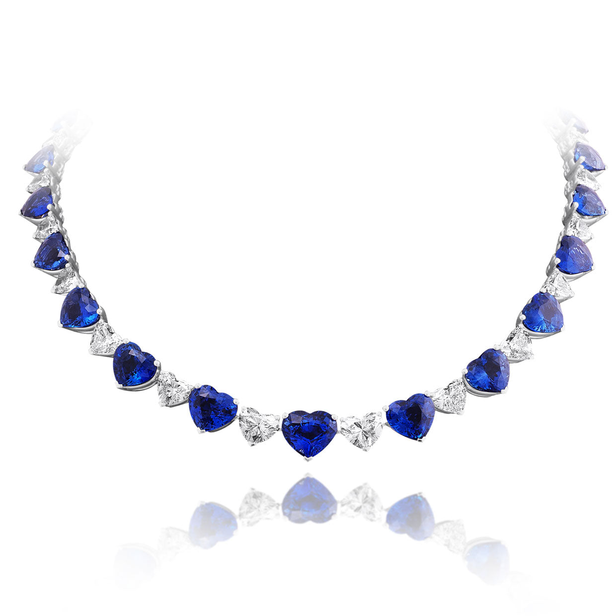 Picchiotti - Heart Shape Blue Sapphire and Diamond Necklace in 18K White Gold - Jackson Hole Jewelry Company