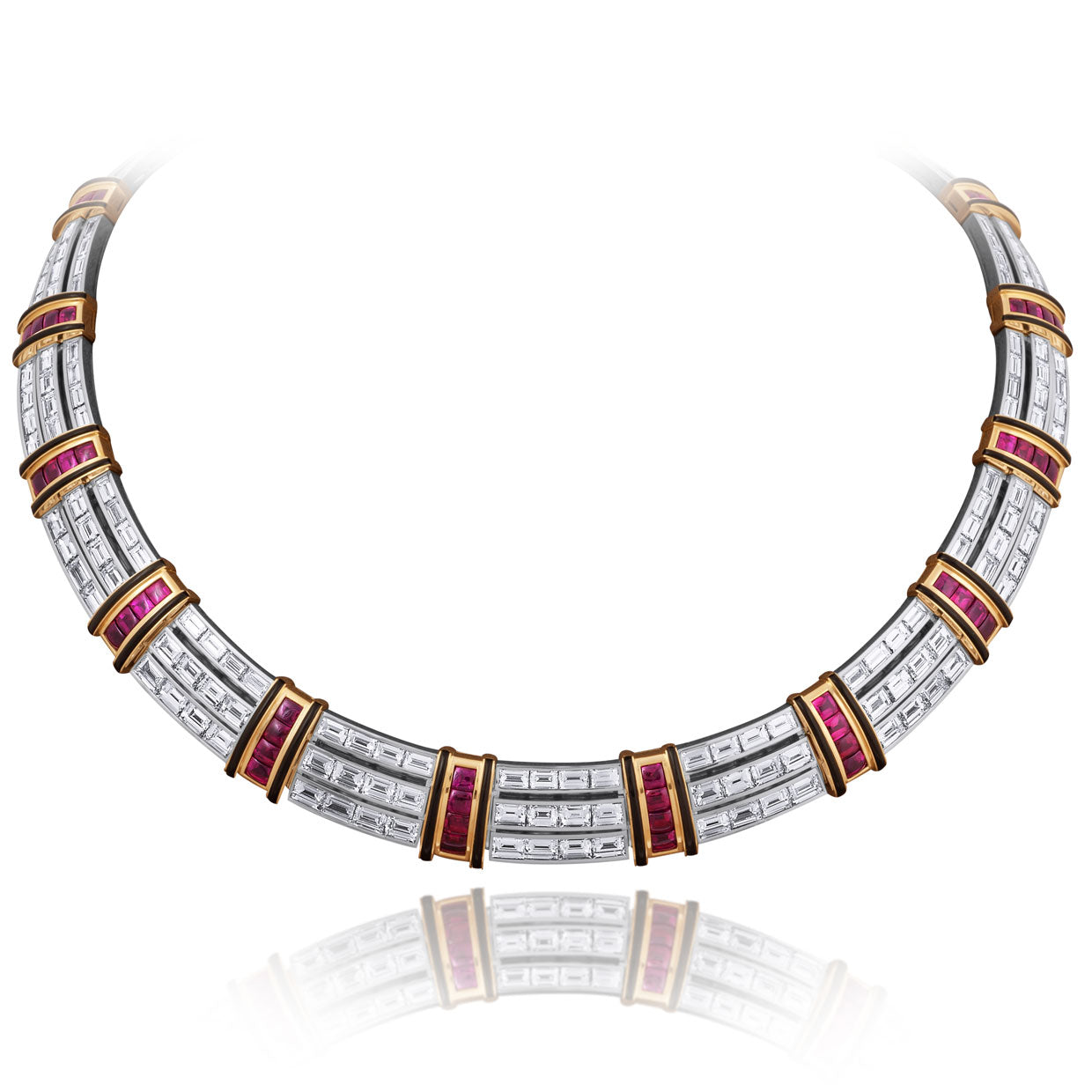 Picchiotti - White Diamond and Buff Topped Ruby Necklace in 18K White & Yellow Gold - Jackson Hole Jewelry Company
