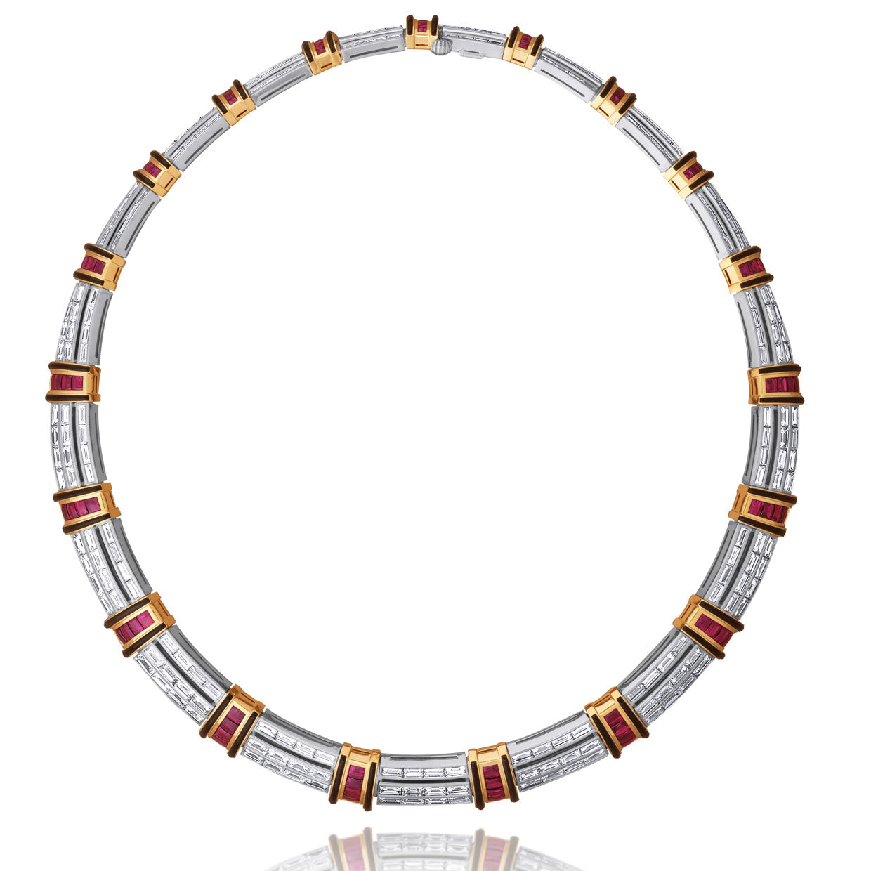 Picchiotti - White Diamond and Buff Topped Ruby Necklace in 18K White & Yellow Gold - Jackson Hole Jewelry Company