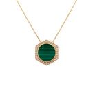 18K YELLOW GOLD HALO HEXAGONAL NECKALCE WITH FLAT CUT GREEN MALACHITE - Jackson Hole Jewelry Company