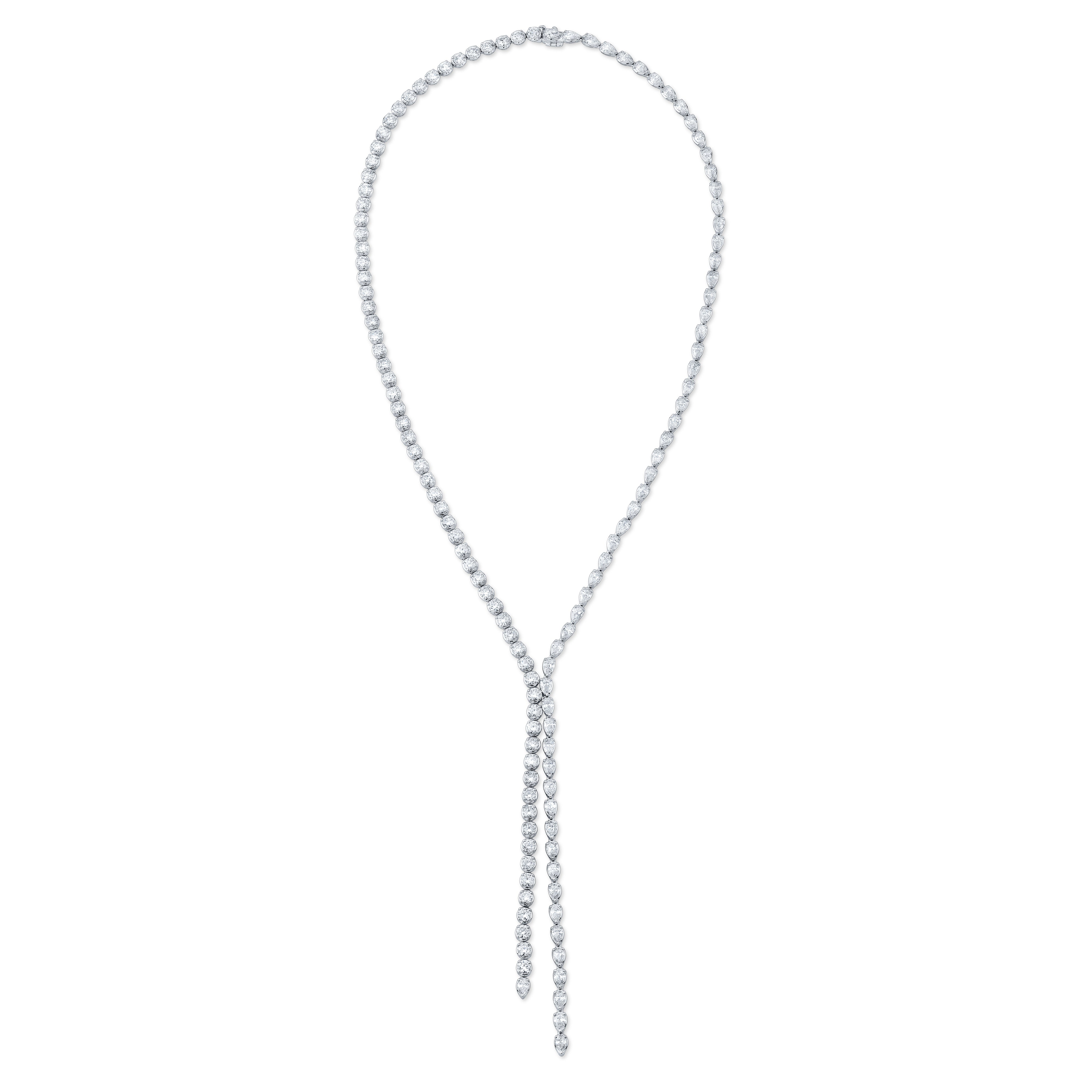 “Y” Half-Way Round &amp; Pear Shape Diamond Necklace in 18K White Gold - Jackson Hole Jewelry Company