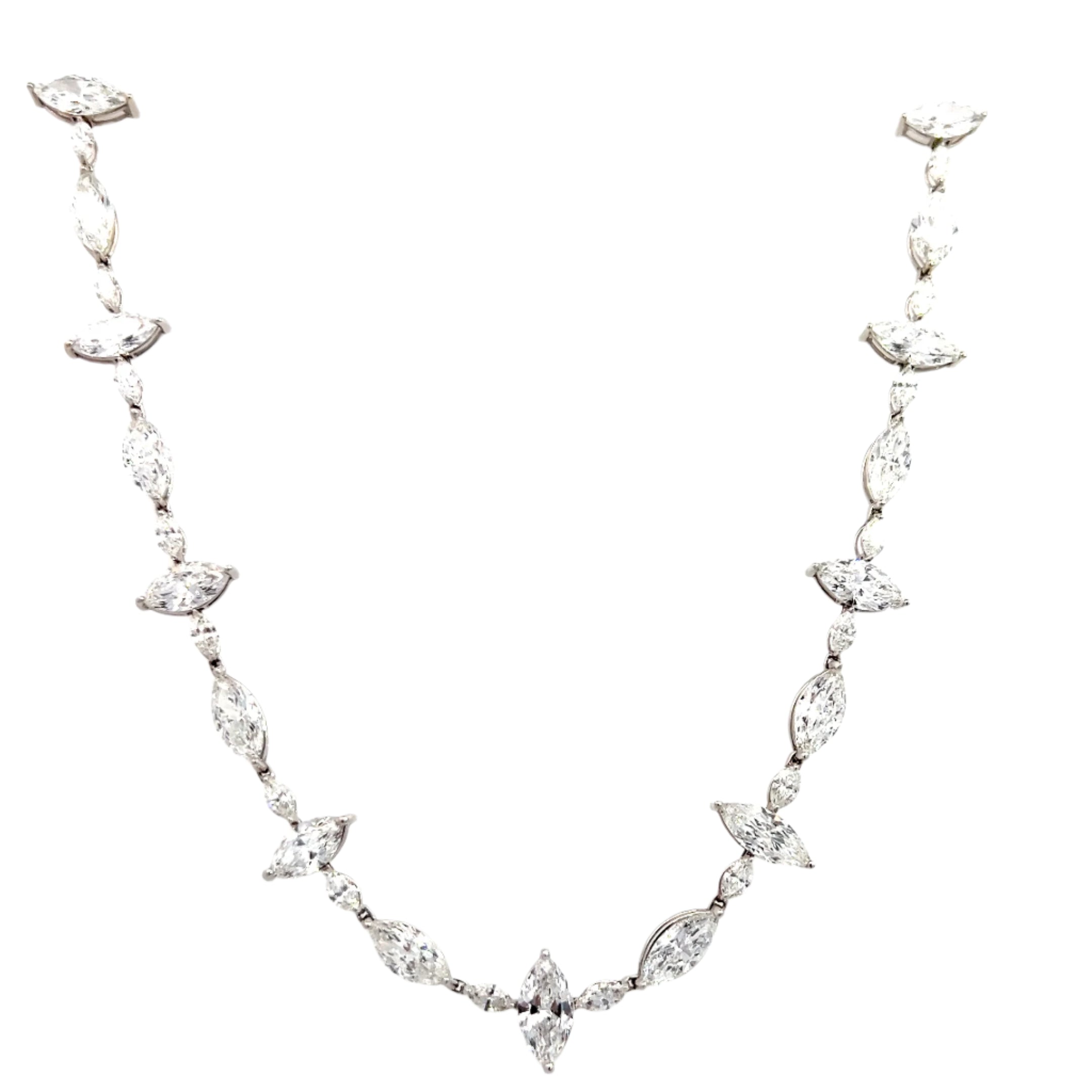 18K WHITE GOLD MARQUISE CUT DIAMONDS Necklace 15.95ctw 16.5" - Jackson Hole Jewelry Company