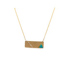 Stripe Horizontal Bar With Diamonds and a Turquoise Trillon in 14K Yellow Gold - Jackson Hole Jewelry Company