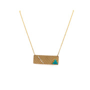 Stripe Horizontal Bar With Diamonds and a Turquoise Trillon in 14K Yellow Gold - Jackson Hole Jewelry Company