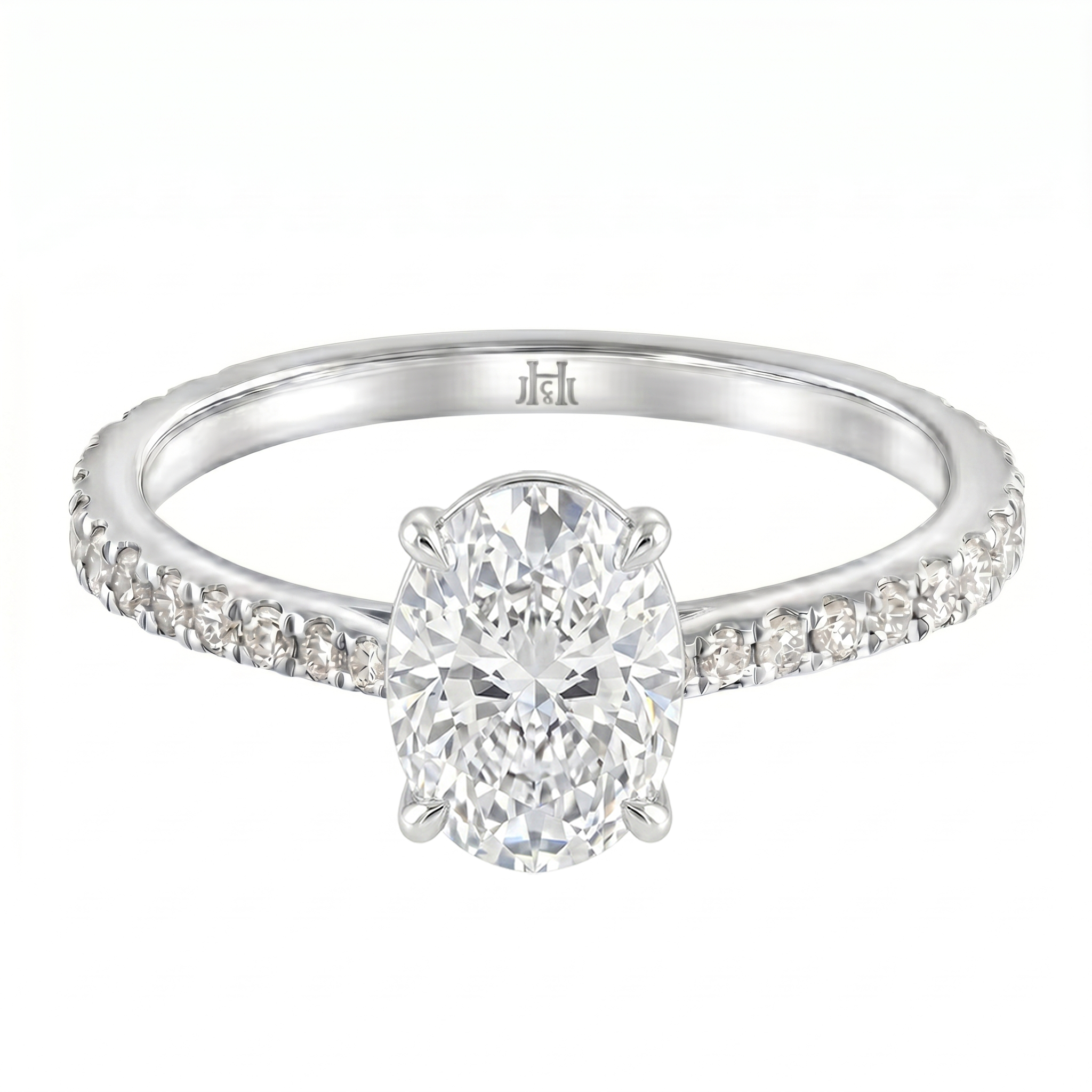 Le Grande Teton Oval Cut Diamond Solitaire Engagement Ring with Pavé Set in 18K Gold - Jackson Hole Jewelry Company