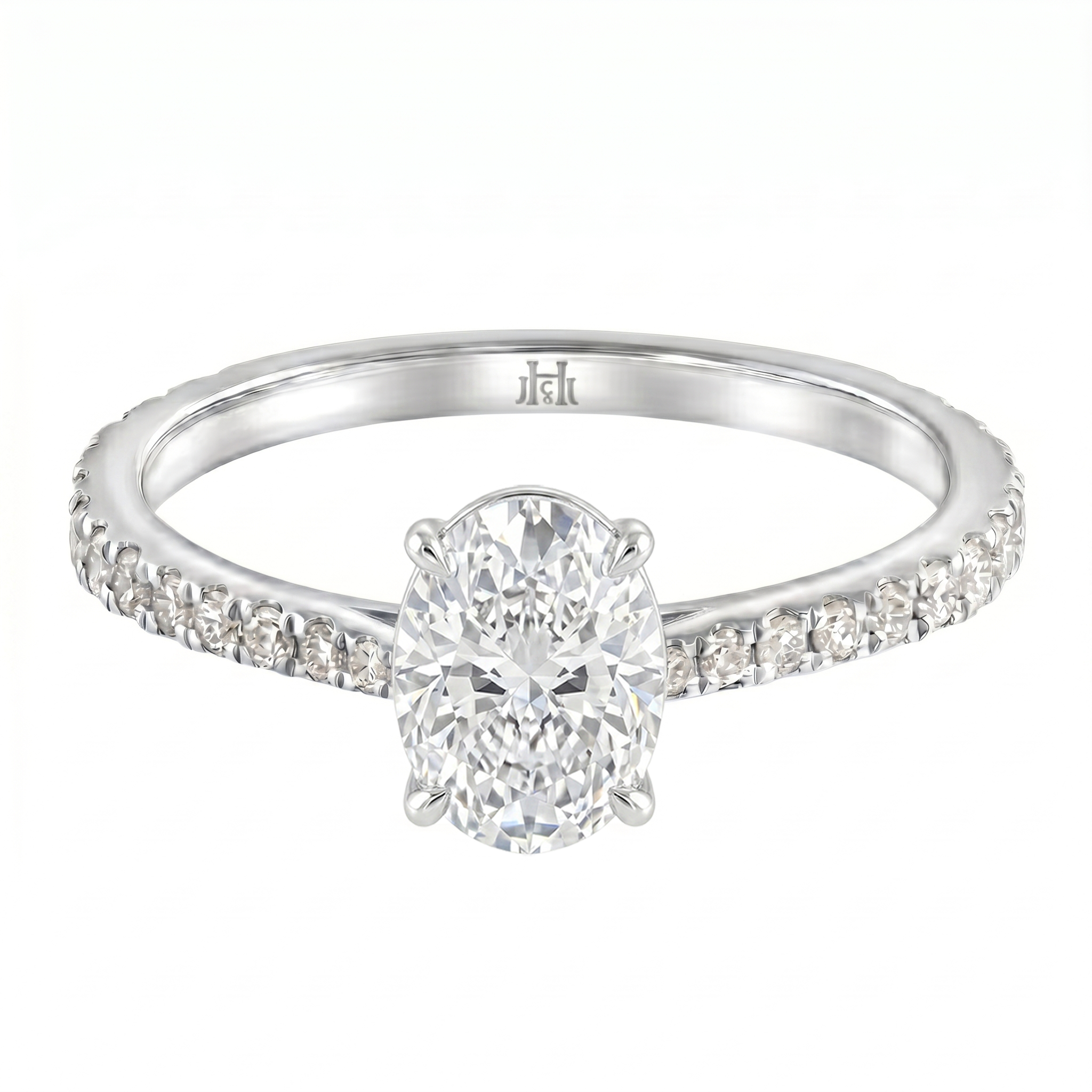 Le Grande Teton Oval Cut Diamond Solitaire Engagement Ring with Pavé Set in 18K Gold - Jackson Hole Jewelry Company