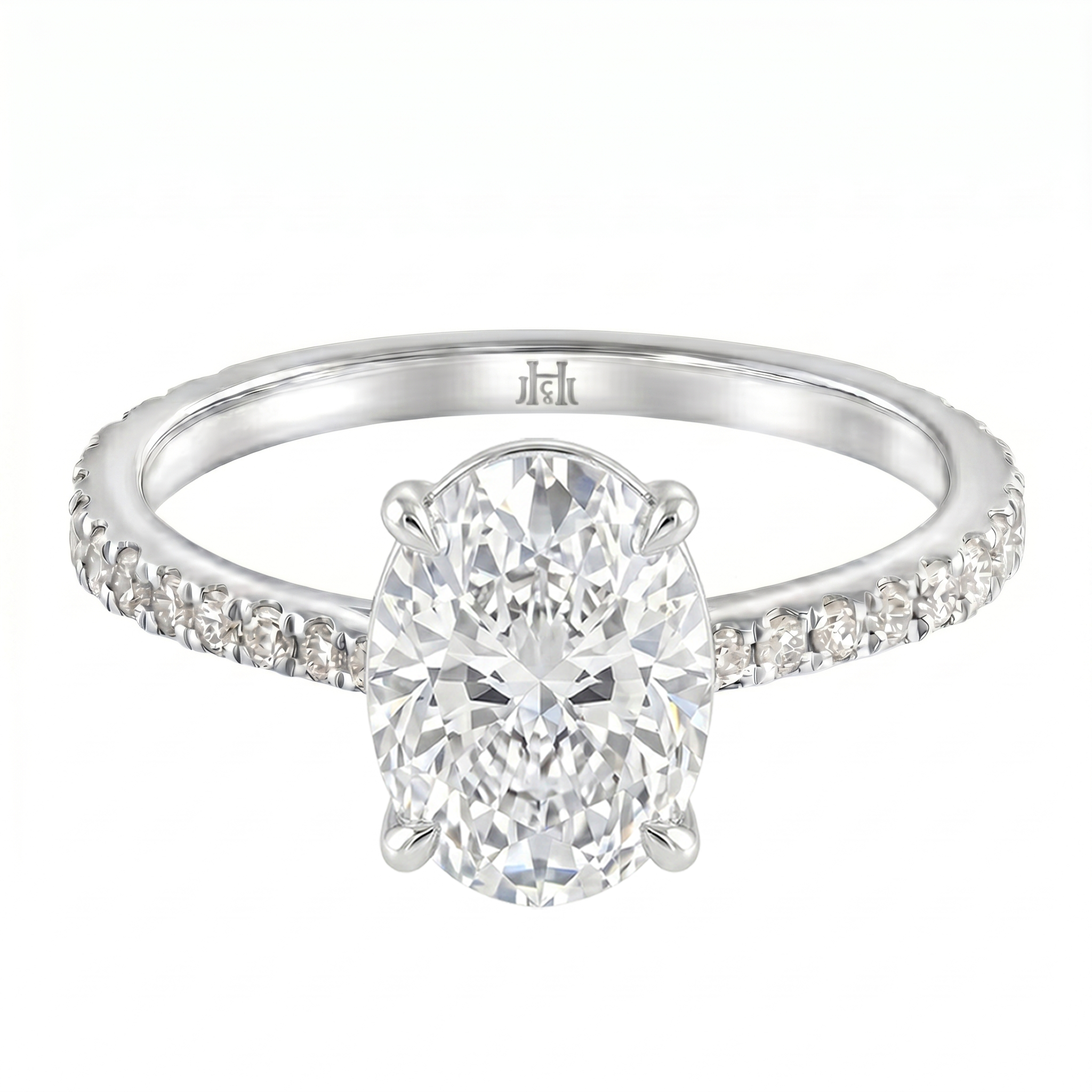 Le Grande Teton Oval Cut Diamond Solitaire Engagement Ring with Pavé Set in 18K Gold - Jackson Hole Jewelry Company
