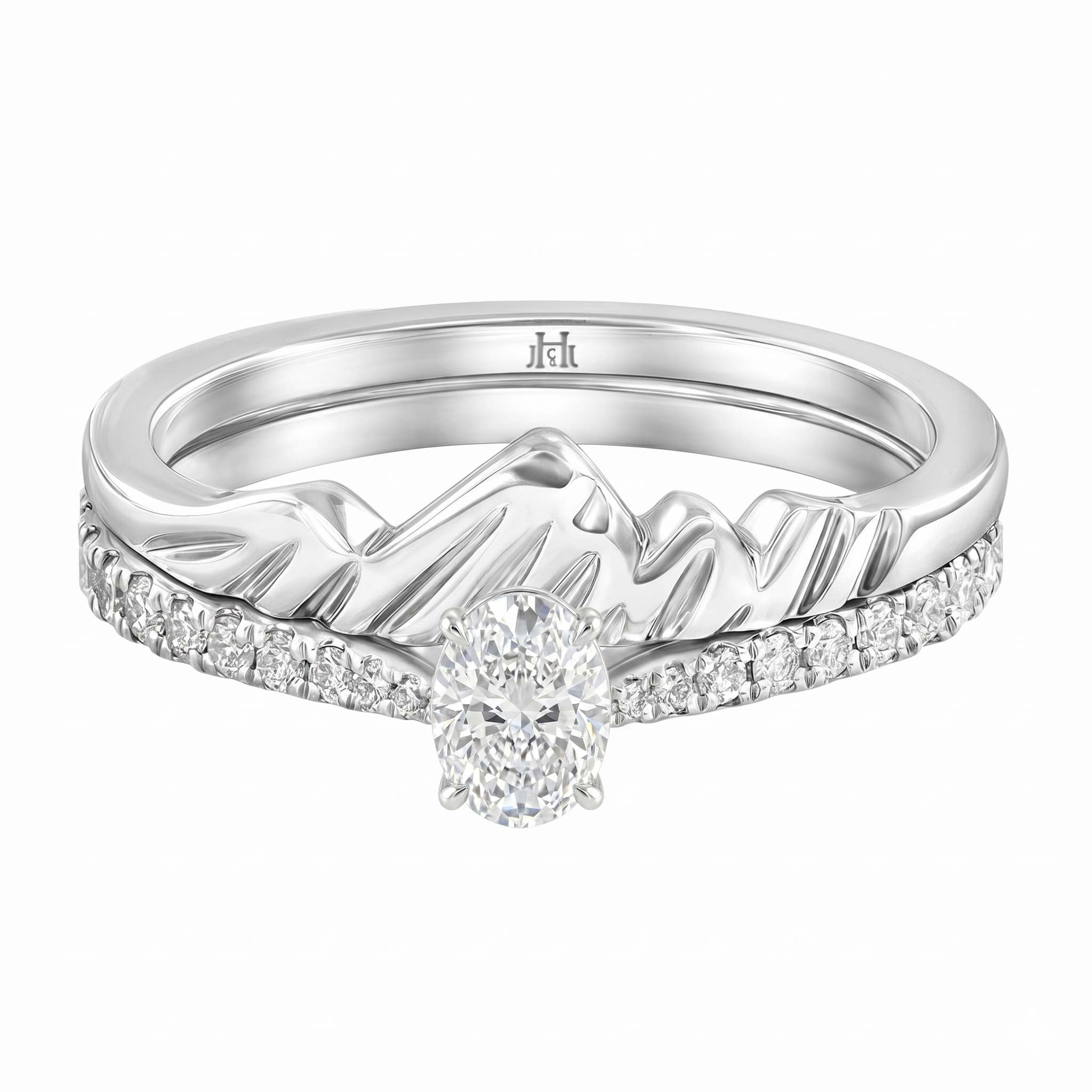 Le PeTeton Oval Cut Diamond Solitaire Engagement Dúo Stack Rings with Pavé Set in 18K Gold - Jackson Hole Jewelry Company