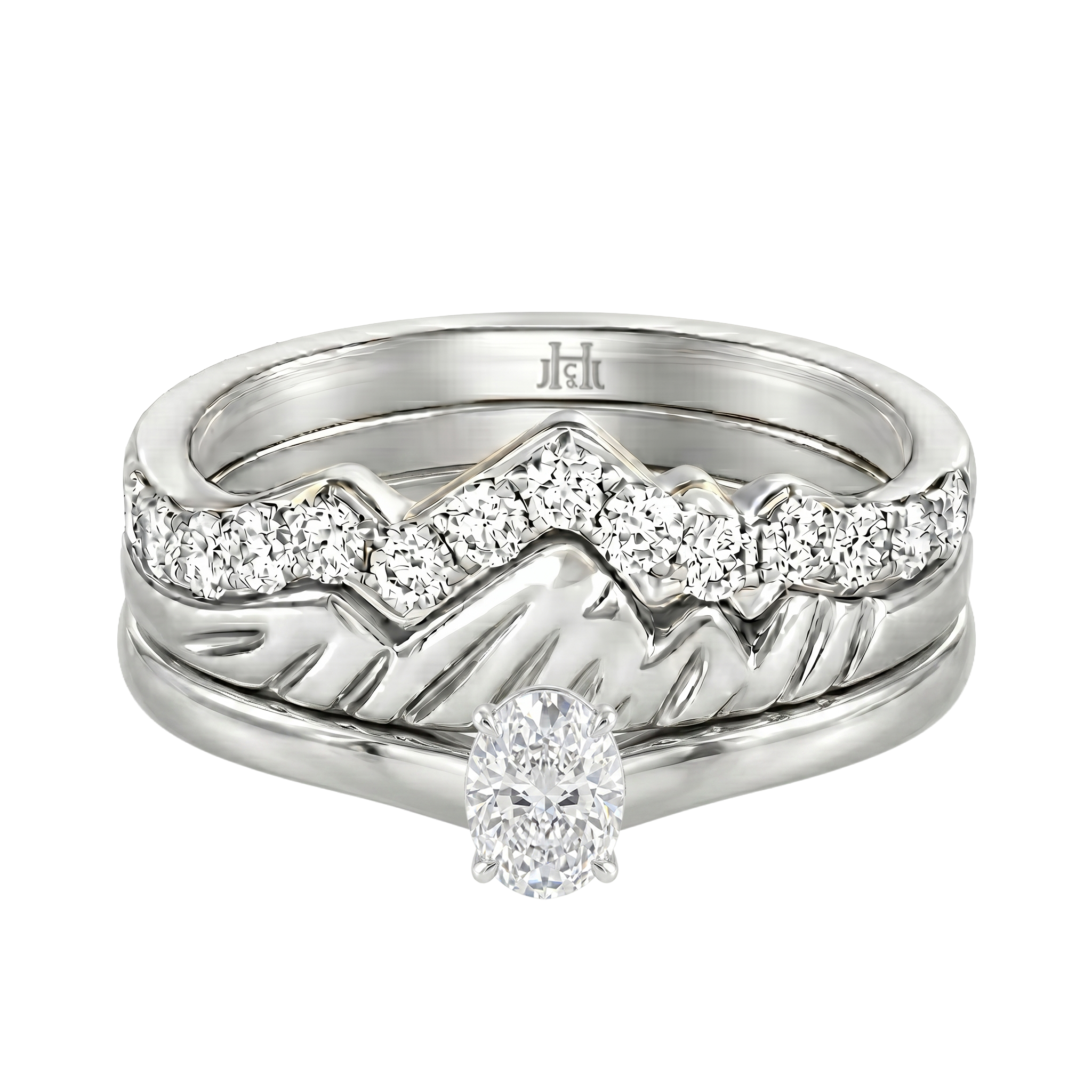 Le PeTeton Oval Cut Diamond Solitaire Engagement Trio Stack Rings in 18K Gold - Jackson Hole Jewelry Company