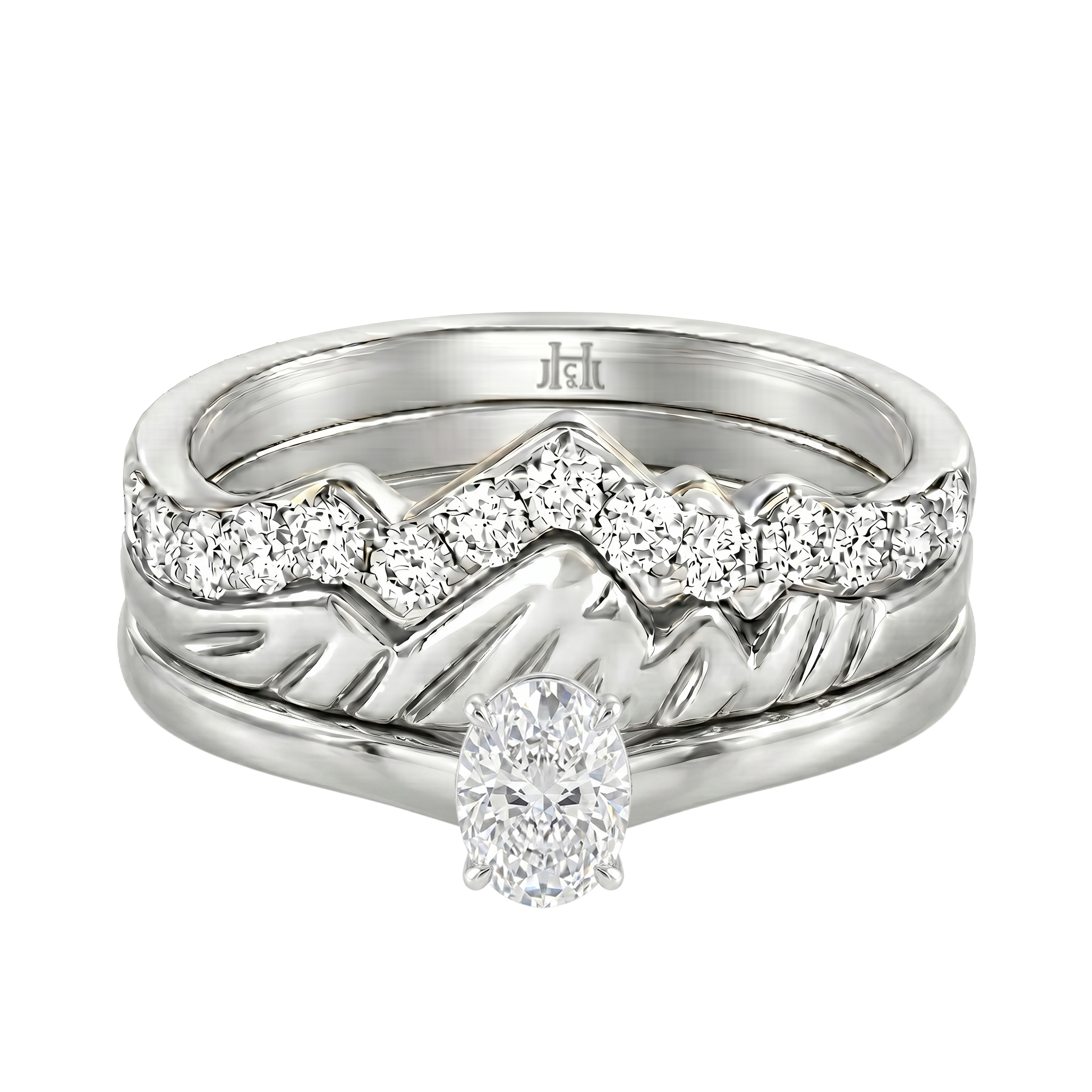 Le PeTeton Oval Cut Diamond Solitaire Engagement Trio Stack Rings in 18K Gold - Jackson Hole Jewelry Company