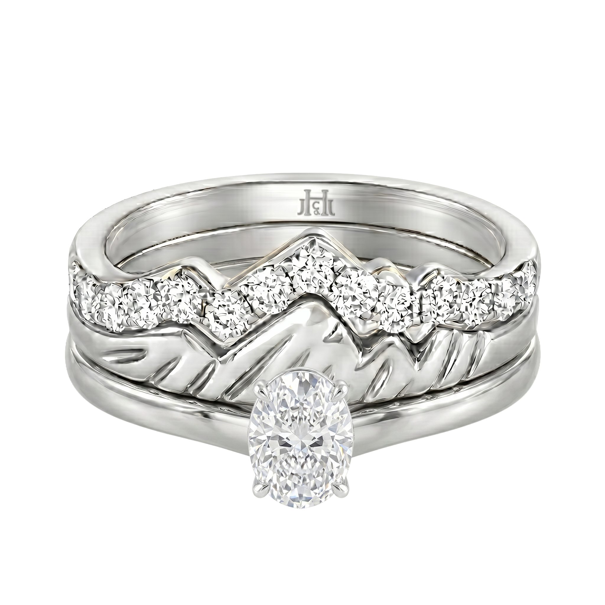 Le PeTeton Oval Cut Diamond Solitaire Engagement Trio Stack Rings in 18K Gold - Jackson Hole Jewelry Company