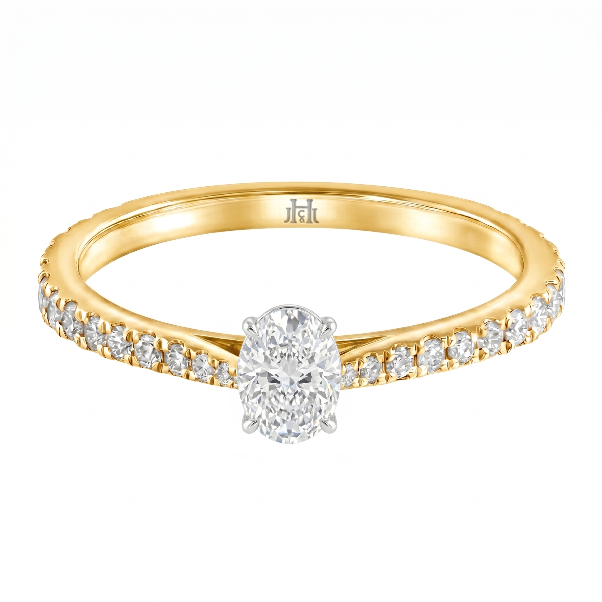 Le PeTeton Oval Cut Diamond Engagement Ring with Pavé Set in 18K Gold - Jackson Hole Jewelry Company