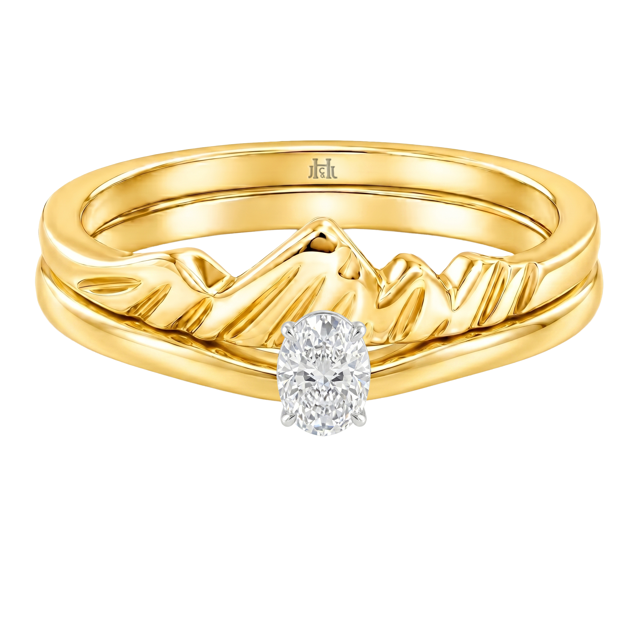 Le PeTeton Oval Cut Diamond Solitaire Engagement Dúo Stack Rings in 18K Gold - Jackson Hole Jewelry Company