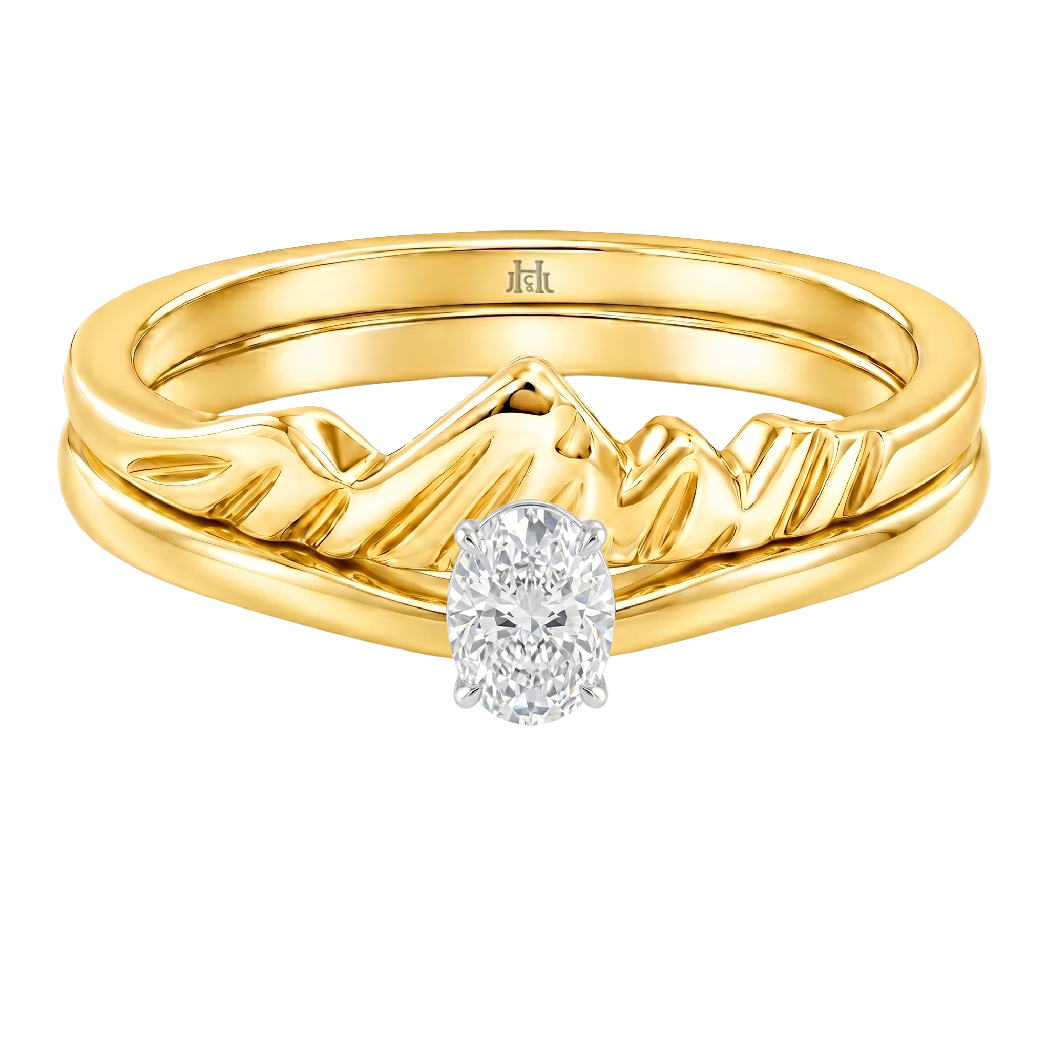 Le PeTeton Oval Cut Diamond Solitaire Engagement Dúo Stack Rings in 18K Gold - Jackson Hole Jewelry Company