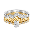 Le PeTeton Oval Cut Diamond Solitaire Engagement Trio Stack Rings with Pavé Set in 18K Gold - Jackson Hole Jewelry Company