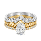 Le Grande Teton Oval Cut Diamond Solitaire Engagement Trio Stack Rings with Pavé Set in 18K Gold - Jackson Hole Jewelry Company