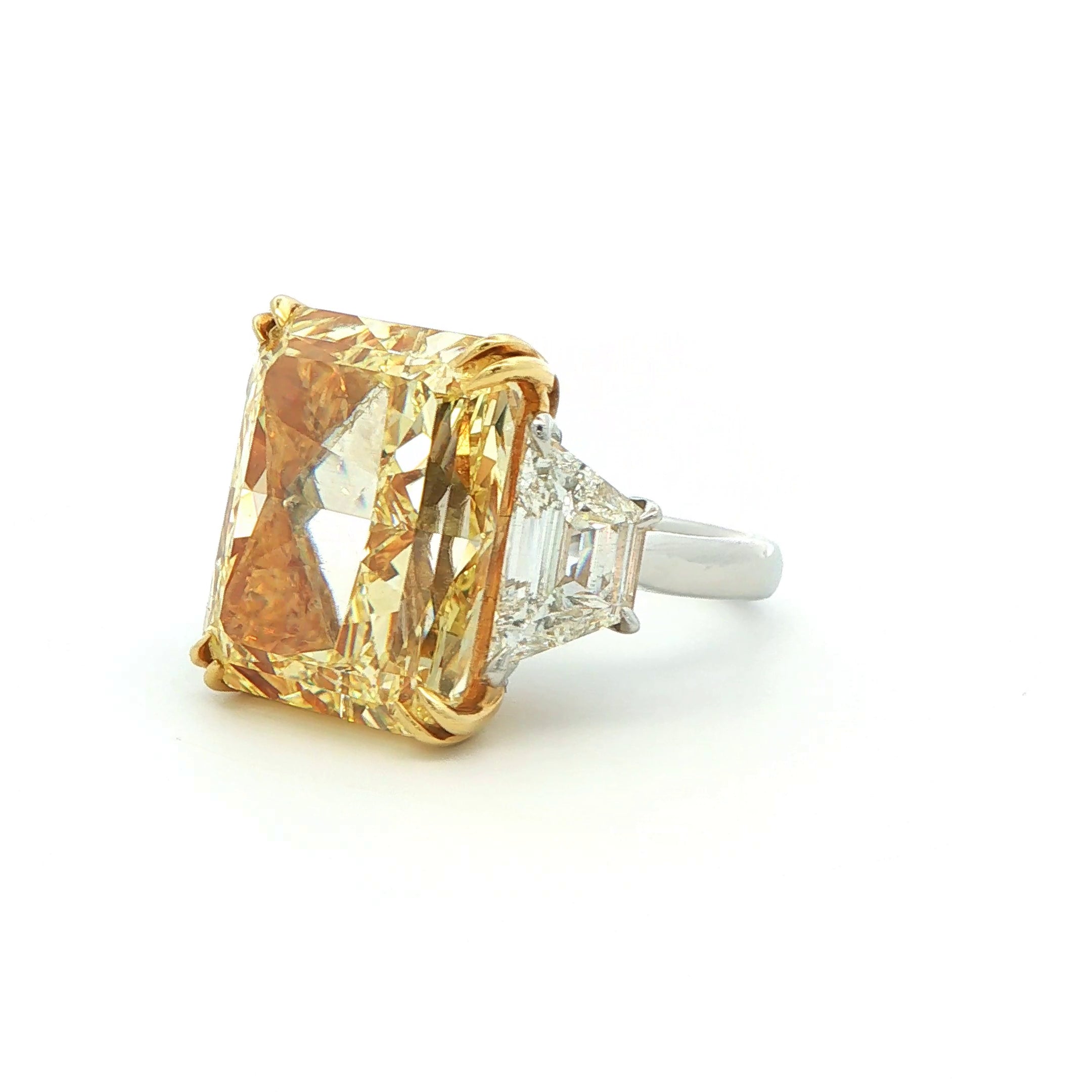 Fancy Intense Yellow Radiant Cut Diamond Ring in Platinum & 18K Yellow Gold - Jackson Hole Jewelry Company