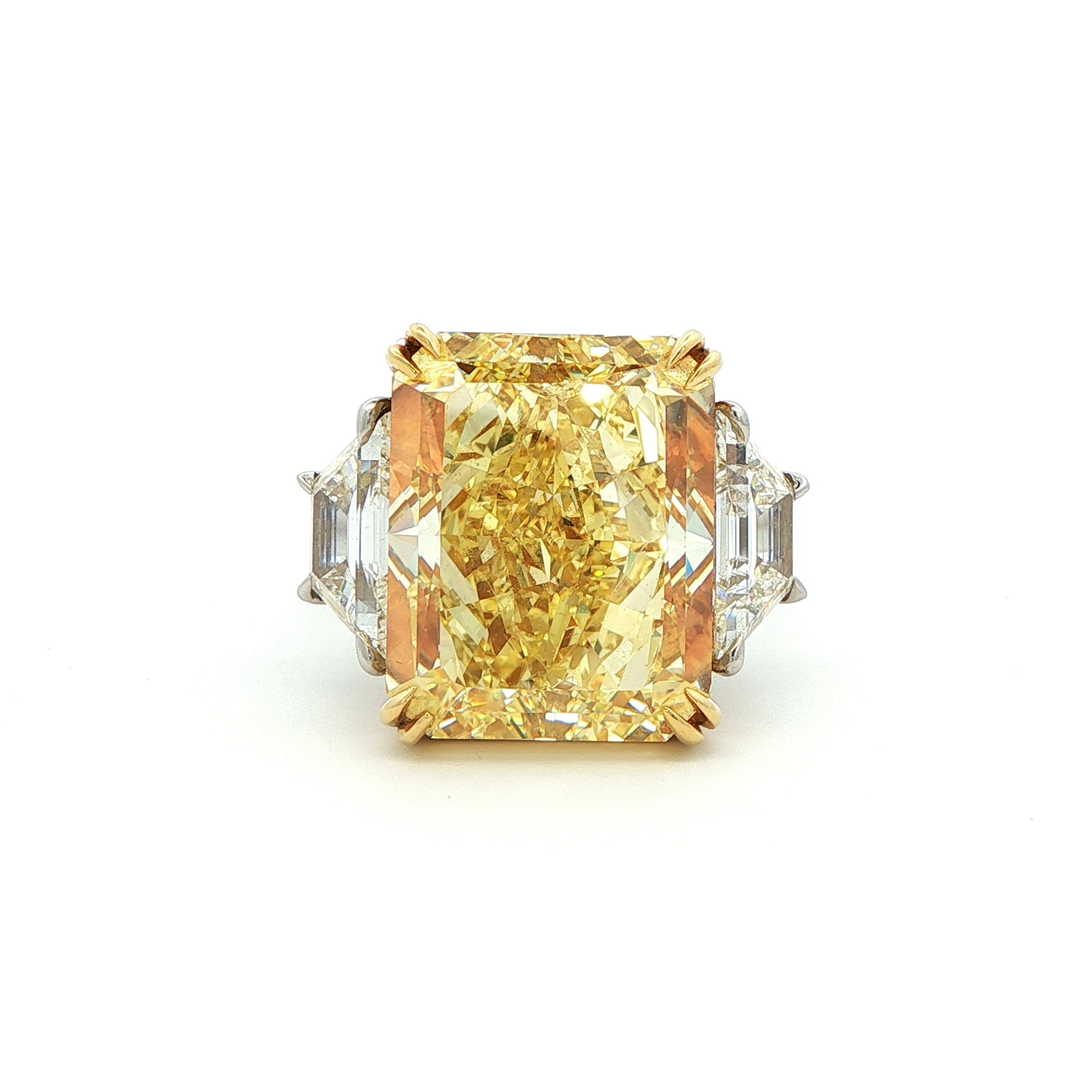Fancy Intense Yellow Radiant Cut Diamond Ring in Platinum & 18K Yellow Gold - Jackson Hole Jewelry Company