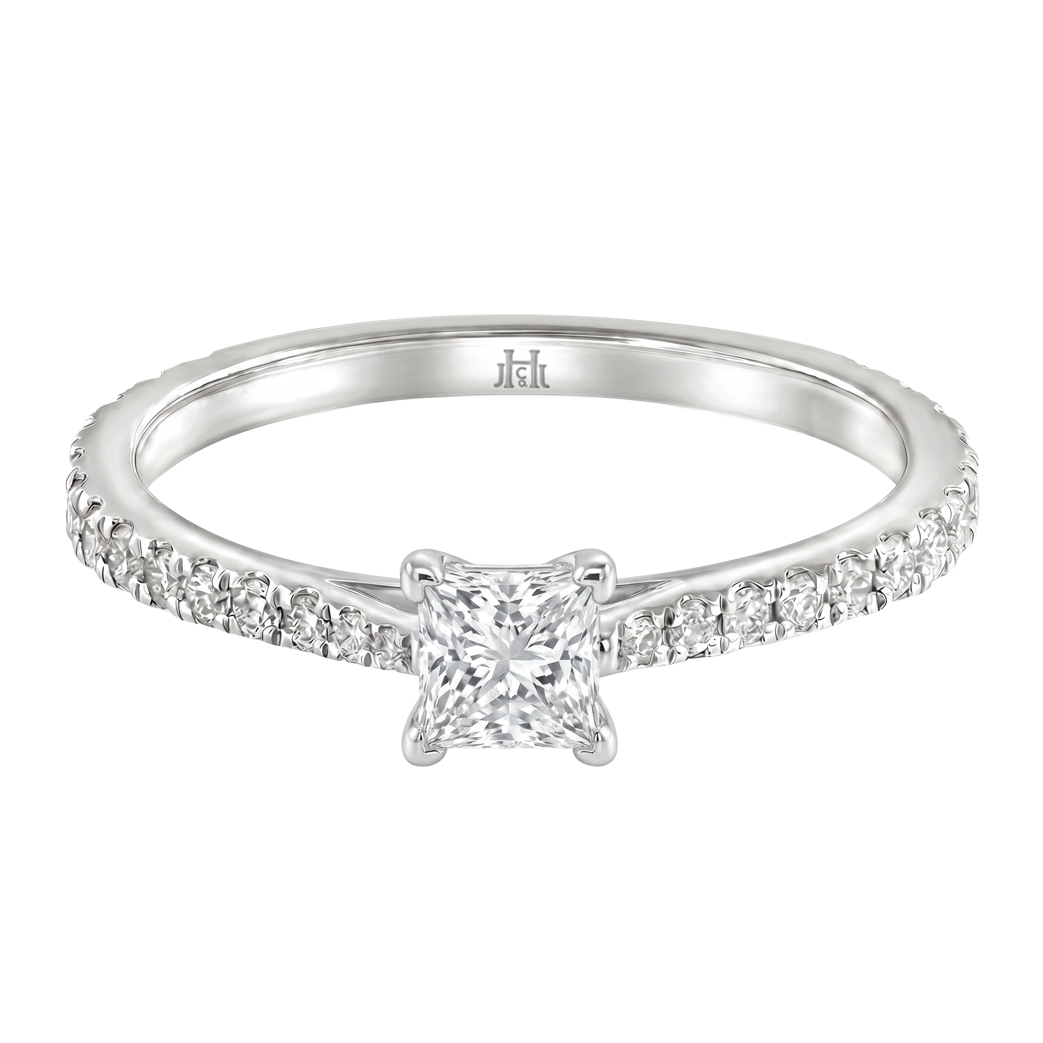 Le PeTeton Princess Cur Cut Diamond Engagement Ring with Pavé Set in 18K Gold - Jackson Hole Jewelry Company