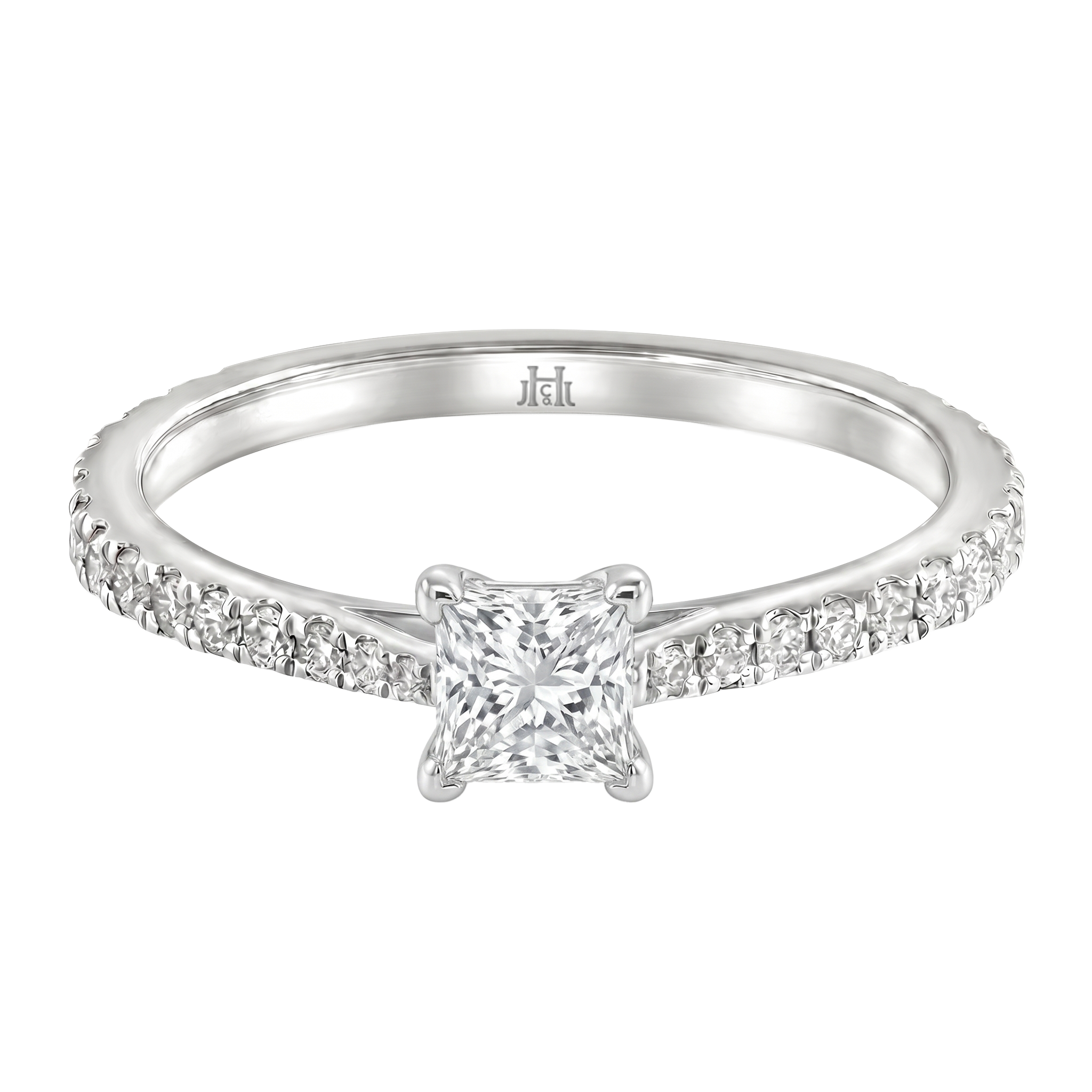 Le PeTeton Princess Cur Cut Diamond Engagement Ring with Pavé Set in 18K Gold - Jackson Hole Jewelry Company