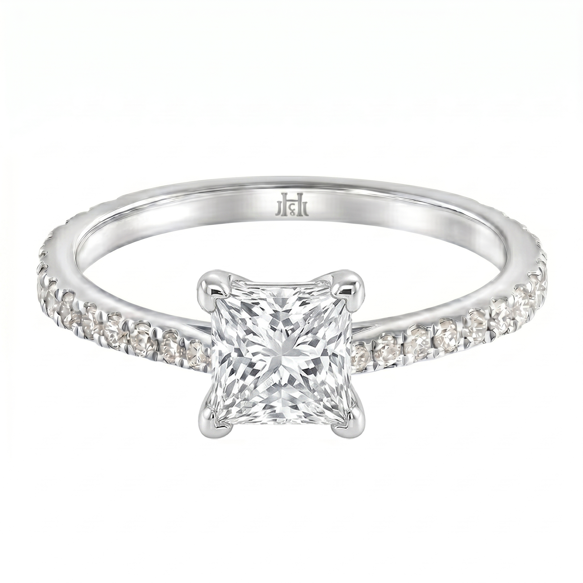Le Grande Teton Princess Cut Diamond Solitaire Engagement Ring with Pavé Set in 18K Gold - Jackson Hole Jewelry Company