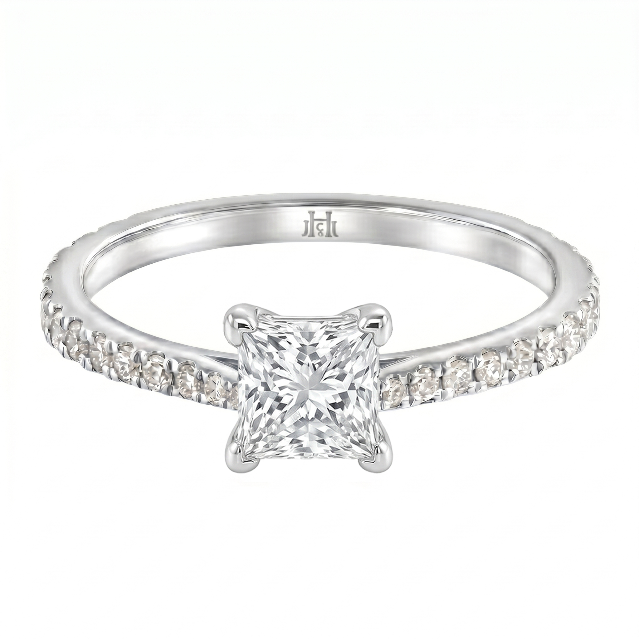 Le Grande Teton Princess Cut Diamond Solitaire Engagement Ring with Pavé Set in 18K Gold - Jackson Hole Jewelry Company