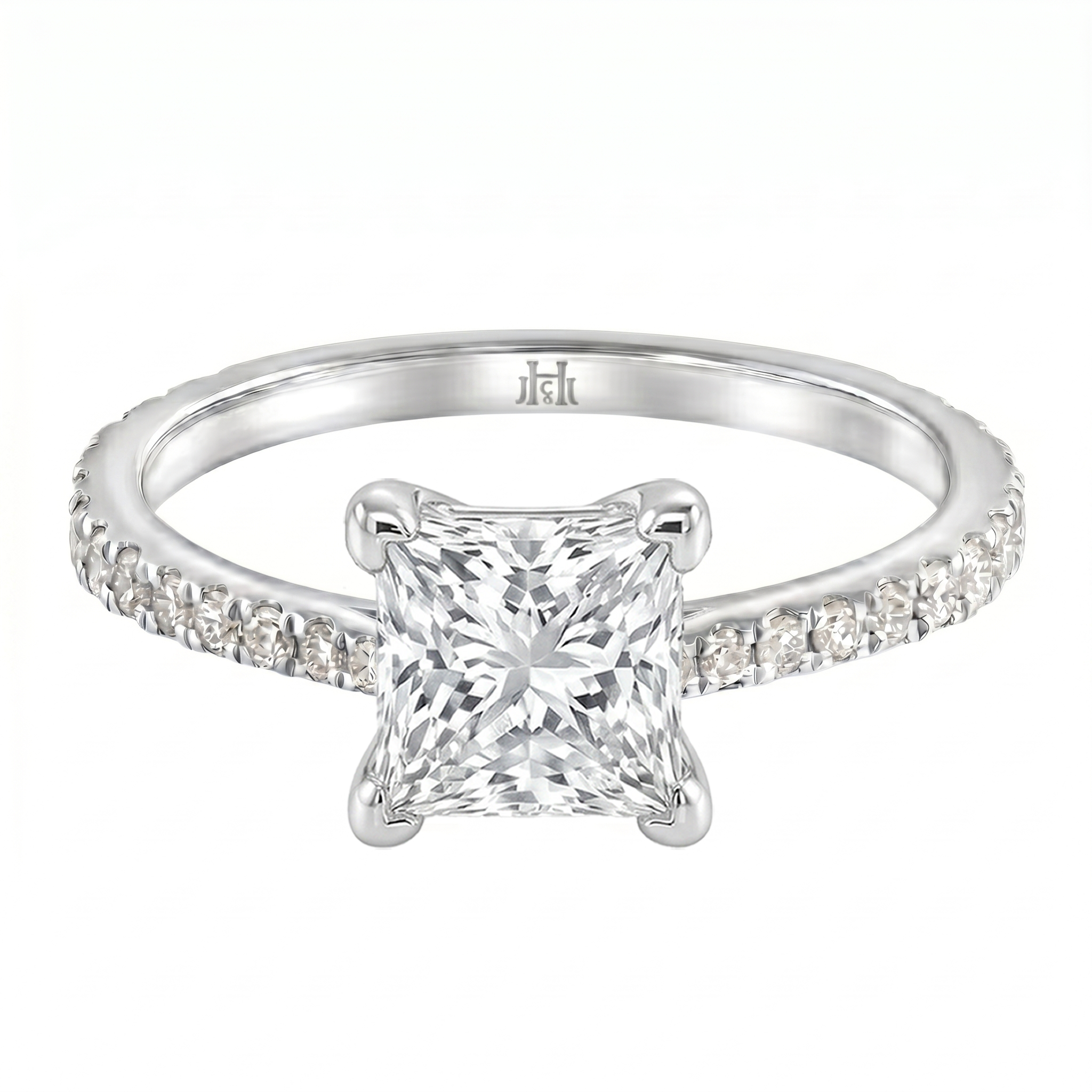 Le Grande Teton Princess Cut Diamond Solitaire Engagement Ring with Pavé Set in 18K Gold - Jackson Hole Jewelry Company
