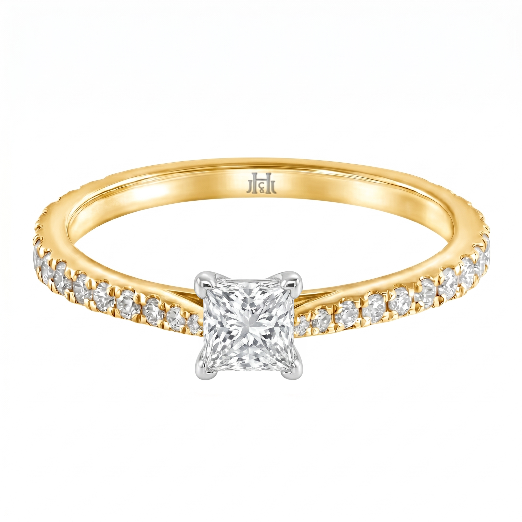Le PeTeton Princess Cur Cut Diamond Engagement Ring with Pavé Set in 18K Gold - Jackson Hole Jewelry Company