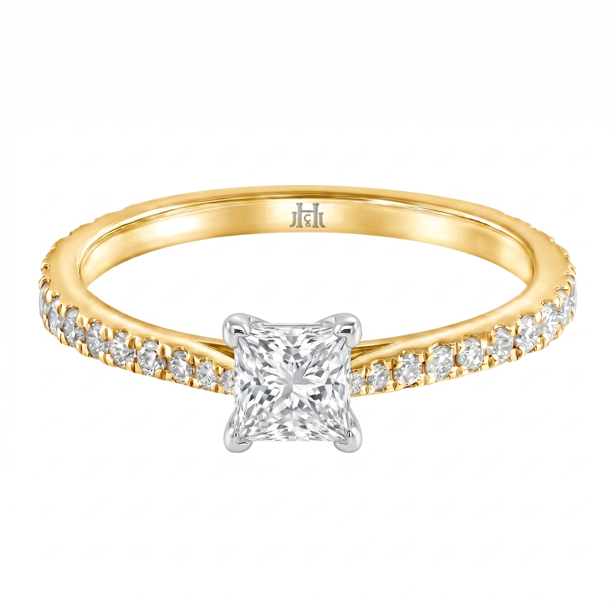 Le PeTeton Princess Cur Cut Diamond Engagement Ring with Pavé Set in 18K Gold - Jackson Hole Jewelry Company