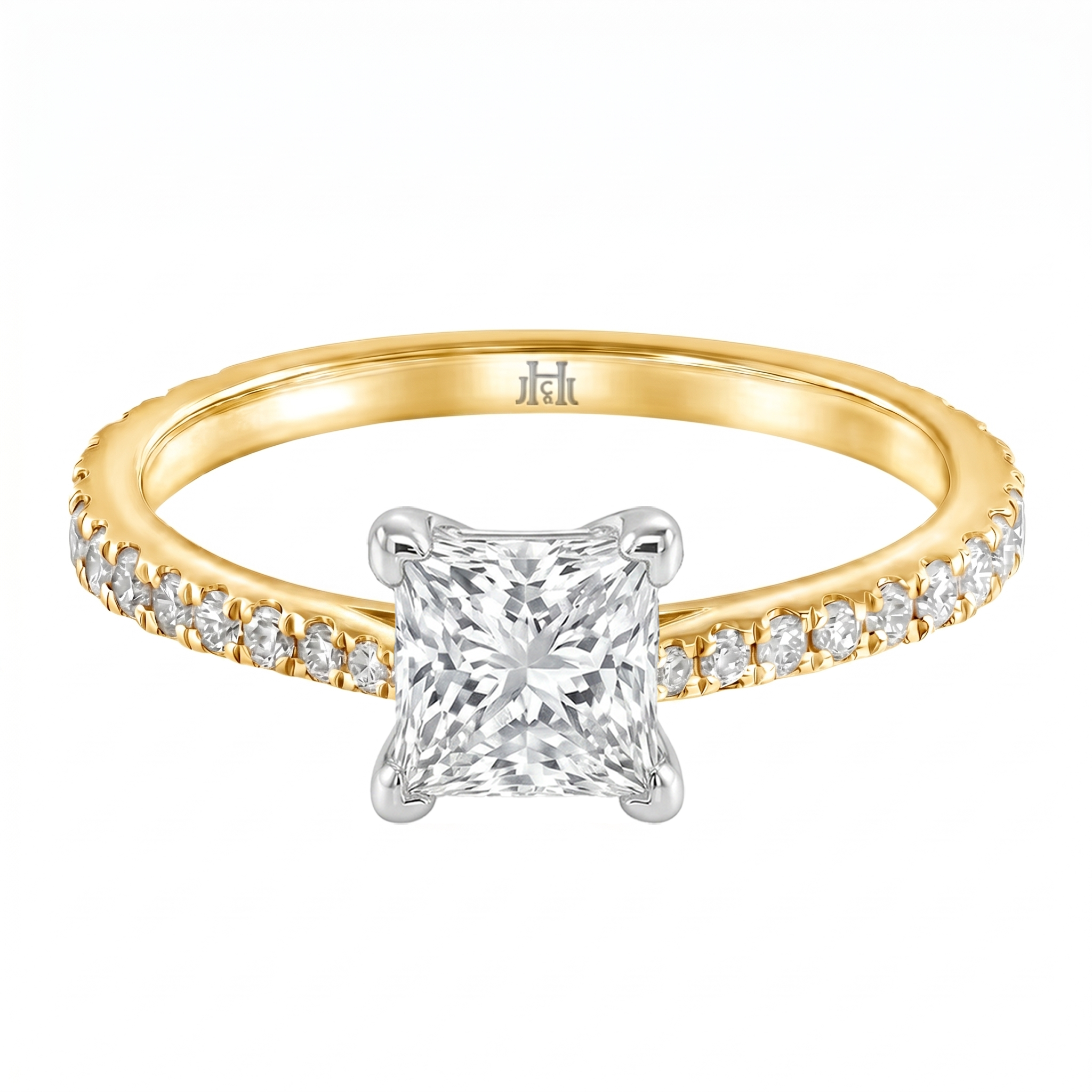 Le Grande Teton Princess Cut Diamond Solitaire Engagement Ring with Pavé Set in 18K Gold - Jackson Hole Jewelry Company