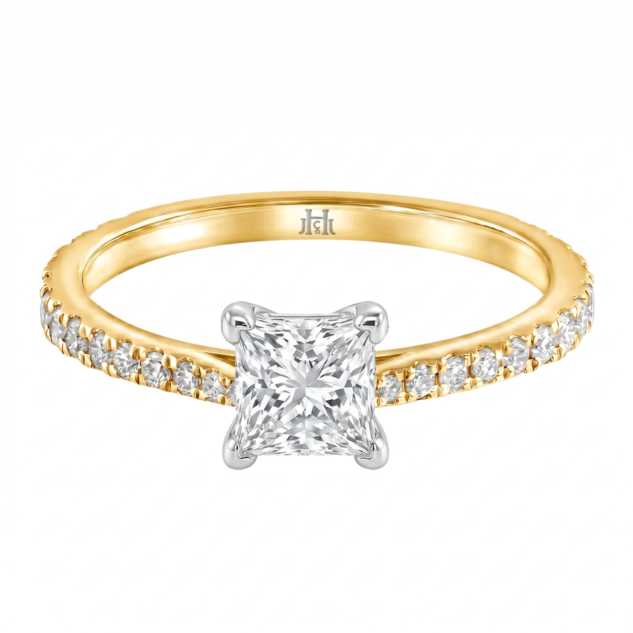 Le Grande Teton Princess Cut Diamond Solitaire Engagement Ring with Pavé Set in 18K Gold - Jackson Hole Jewelry Company