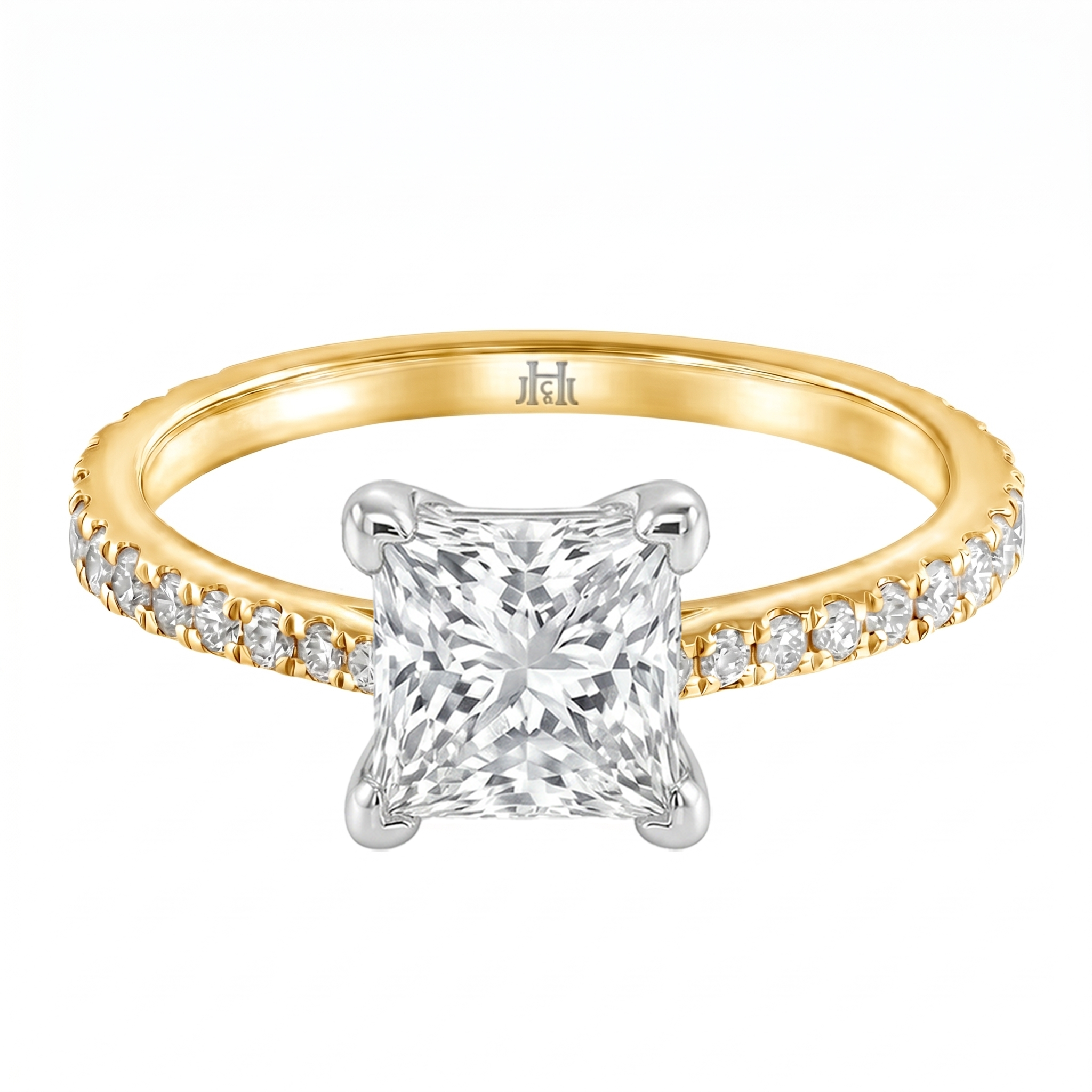 Le Grande Teton Princess Cut Diamond Solitaire Engagement Ring with Pavé Set in 18K Gold - Jackson Hole Jewelry Company