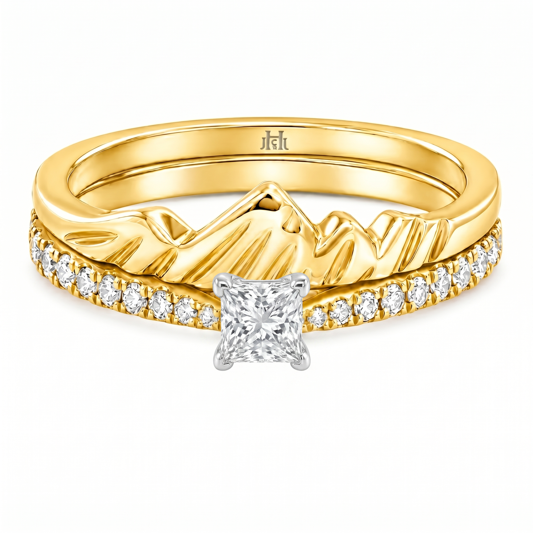 Le PeTeton Round French Cut Diamond Solitaire Engagement Dúo Stack Rings with Pavé Set in 18K Gold (Copy) - Jackson Hole Jewelry Company
