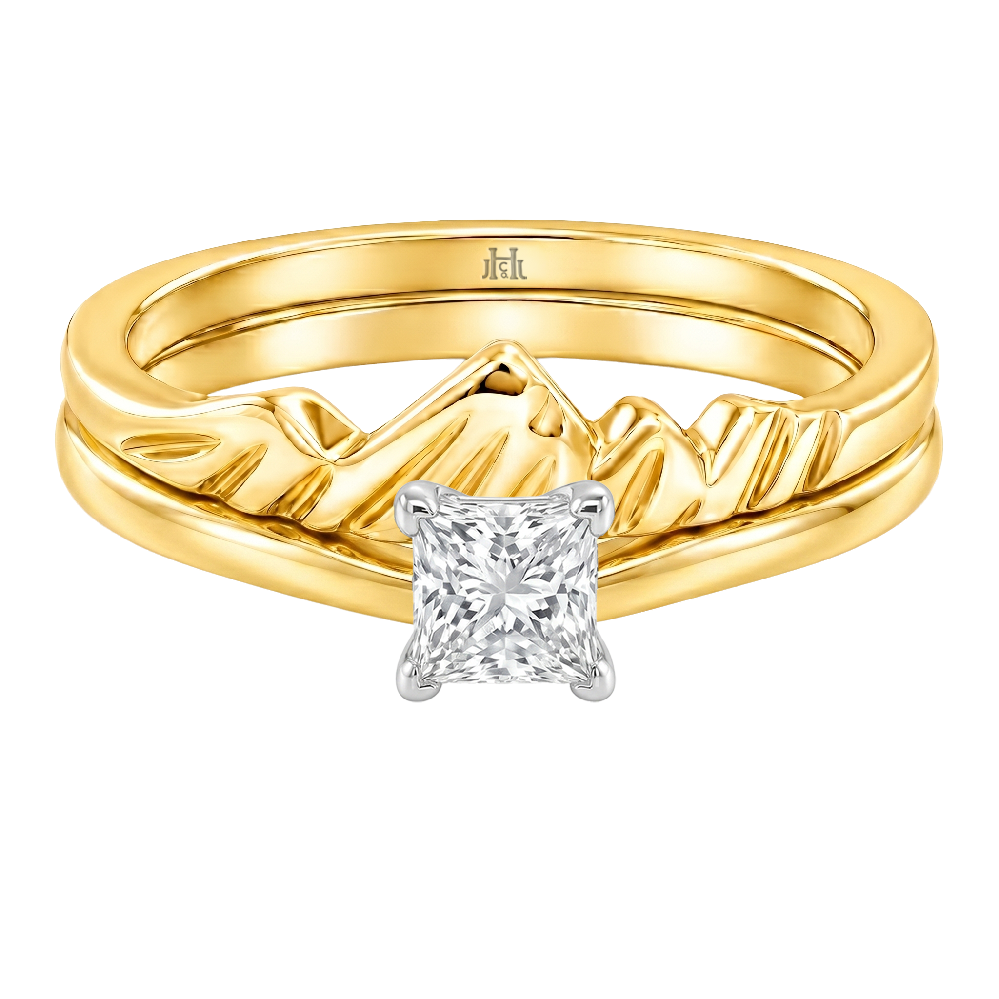Le PeTeton Princess Cut Diamond Solitaire Engagement Dúo Stack Rings in 18K Gold - Jackson Hole Jewelry Company