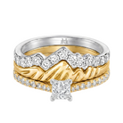 Le PeTeton Princess Cut Diamond Solitaire Engagement Trio Stack Rings with Pavé Set in 18K Gold - Jackson Hole Jewelry Company