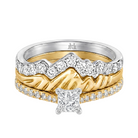 Le PeTeton Princess Cut Diamond Solitaire Engagement Trio Stack Rings with Pavé Set in 18K Gold - Jackson Hole Jewelry Company