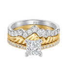 Le Grande Teton Princess Cut Diamond Solitaire Engagement Trio Stack Rings with Pavé Set in 18K Gold - Jackson Hole Jewelry Company