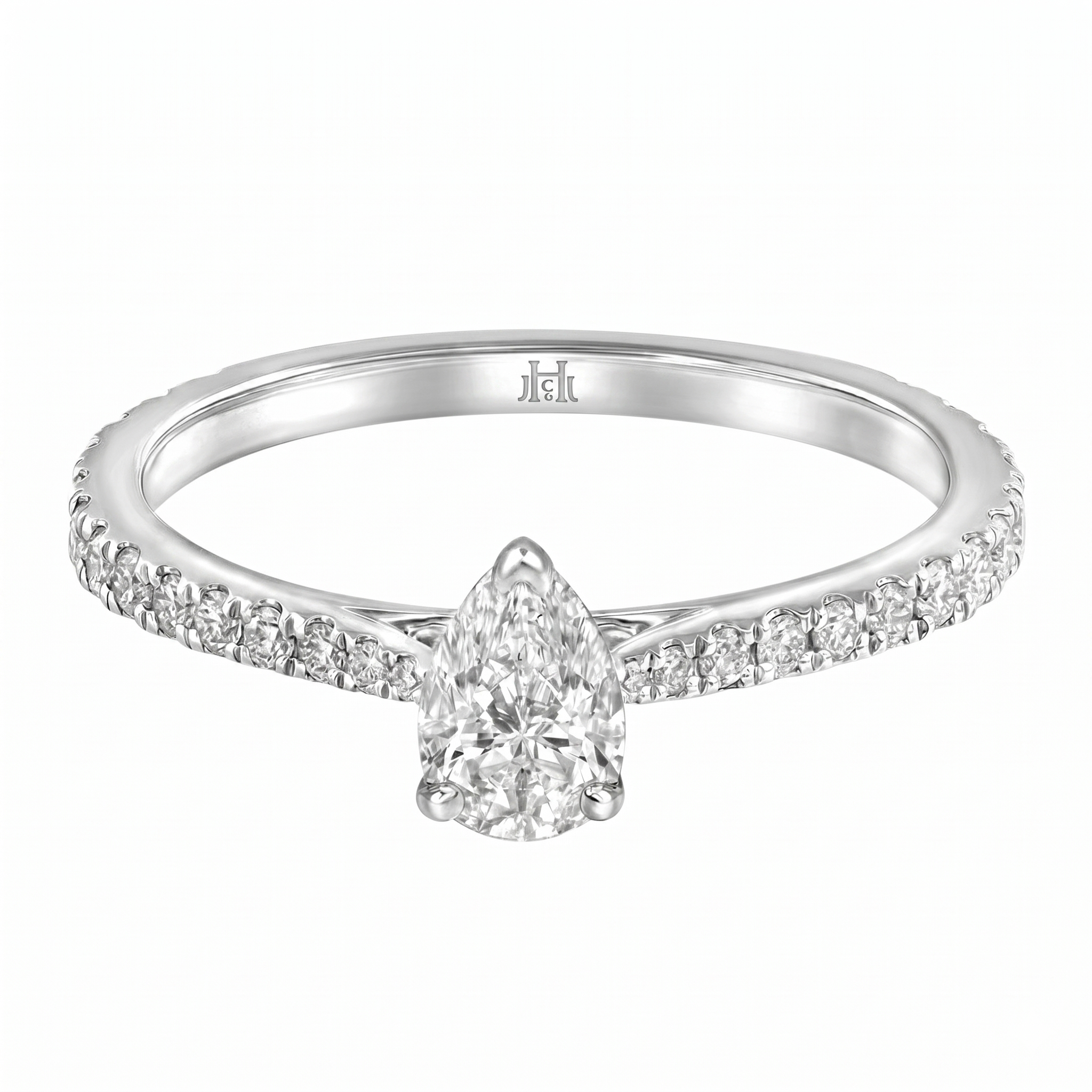 Le PeTeton Pear Diamond Solitaire Engagement Ring with Pavé Set in 18K Gold - Jackson Hole Jewelry Company