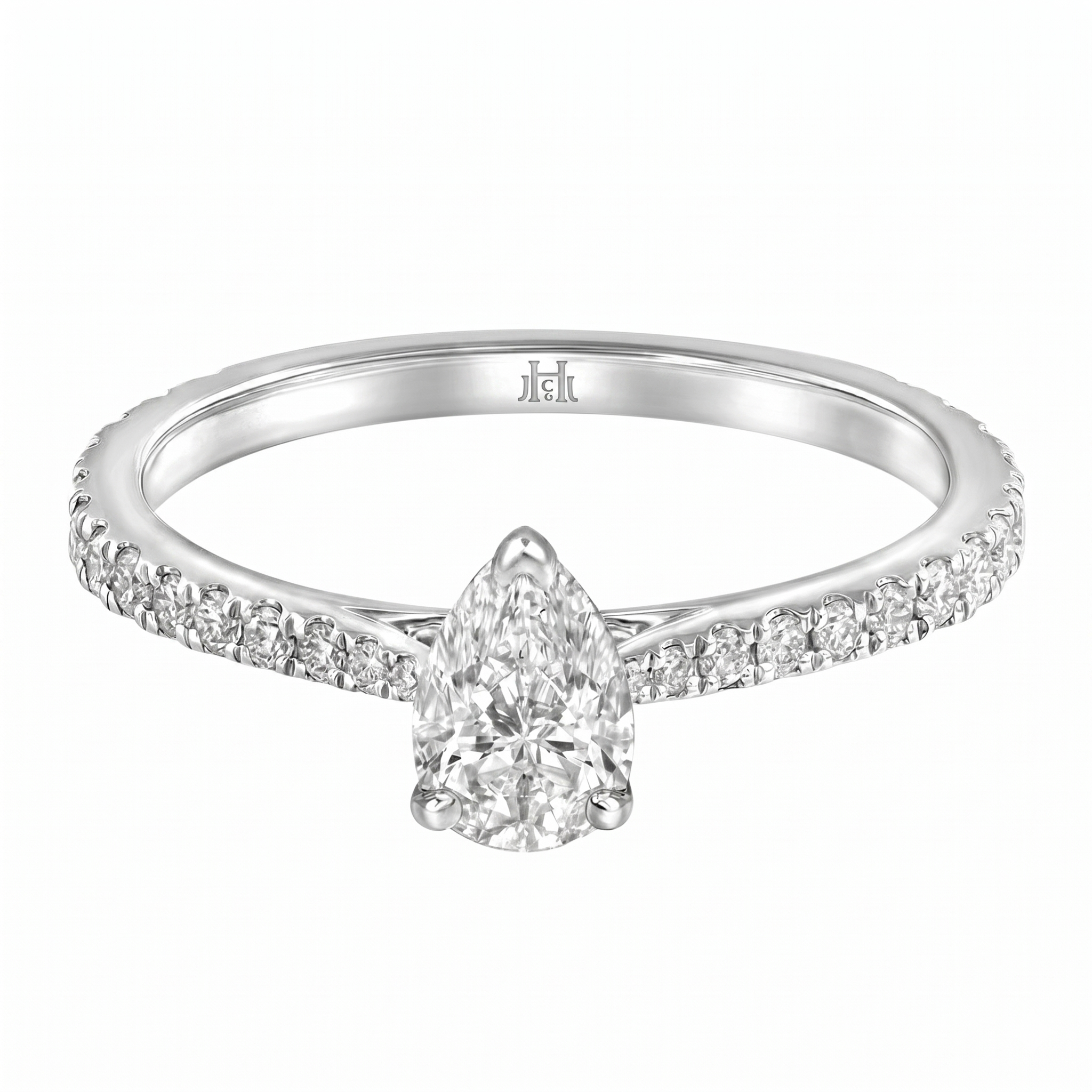 Le PeTeton Pear Diamond Solitaire Engagement Ring with Pavé Set in 18K Gold - Jackson Hole Jewelry Company