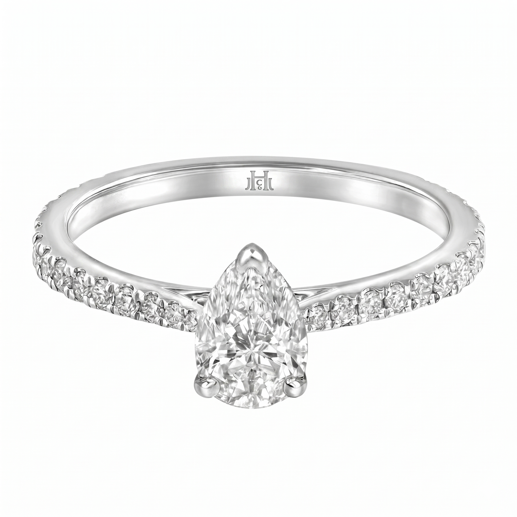 Le PeTeton Pear Diamond Solitaire Engagement Ring with Pavé Set in 18K Gold - Jackson Hole Jewelry Company