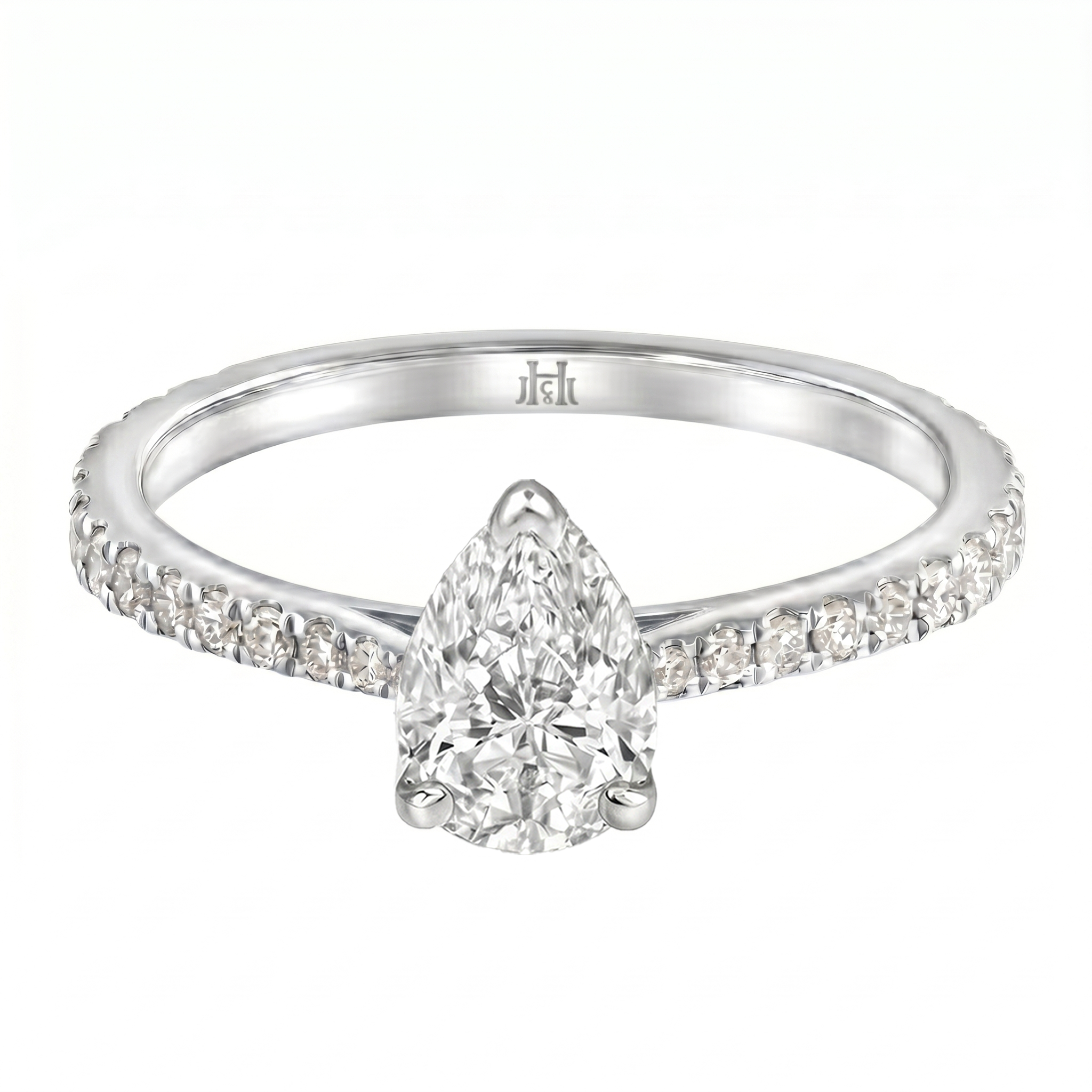 Le Grande Teton Pear Shape Cut Diamond Solitaire Engagement Ring with Pavé Set in 18K Gold - Jackson Hole Jewelry Company