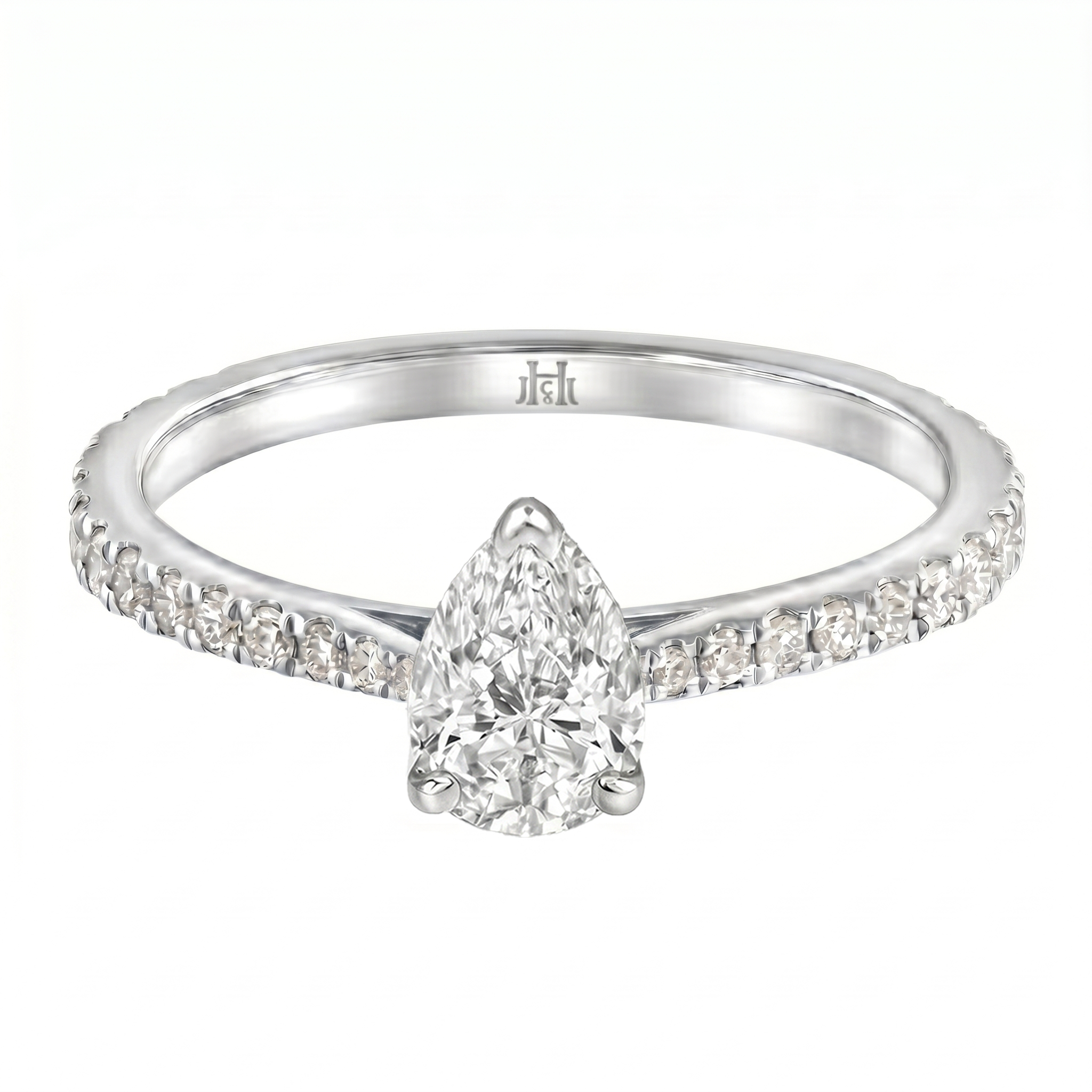 Le Grande Teton Pear Shape Cut Diamond Solitaire Engagement Ring with Pavé Set in 18K Gold - Jackson Hole Jewelry Company