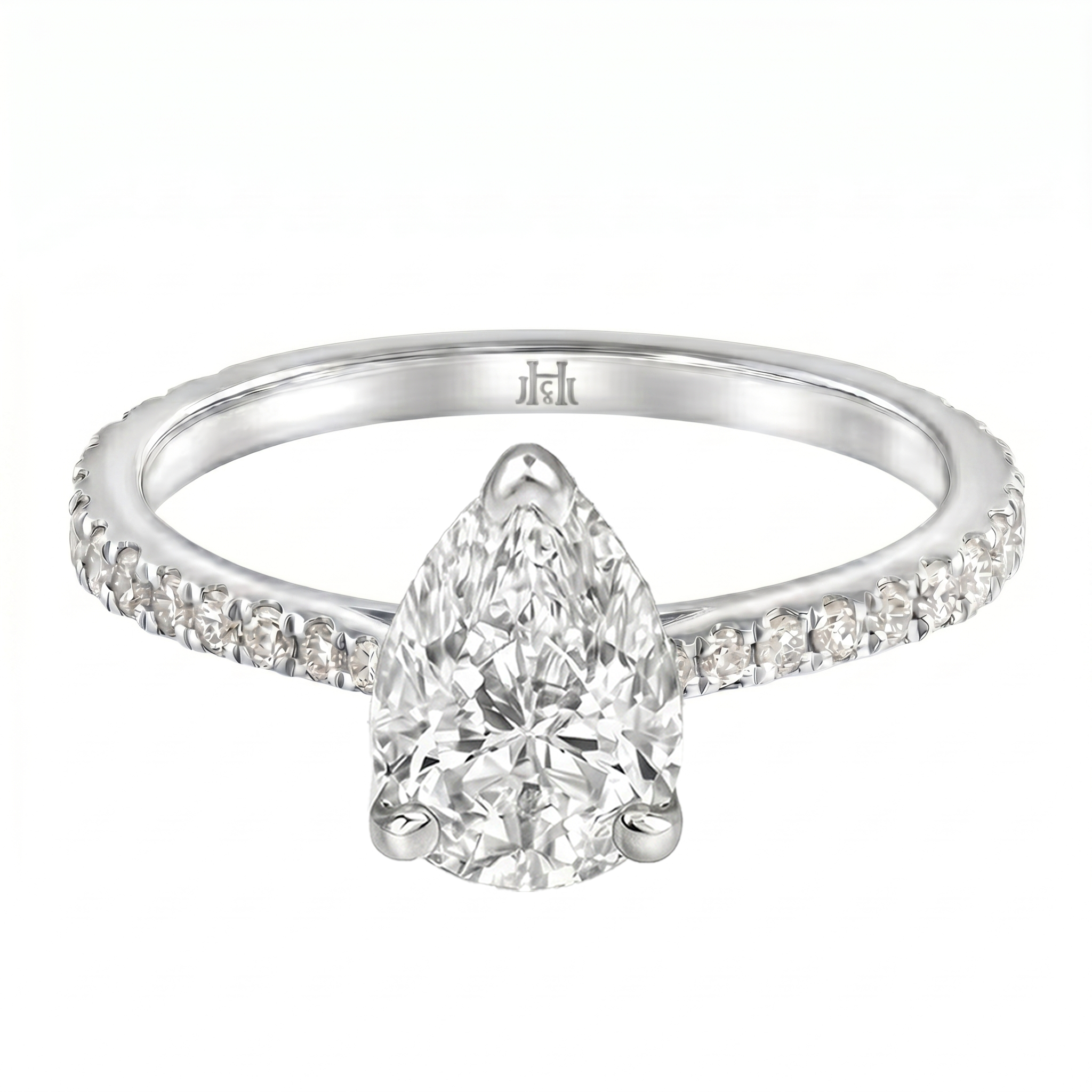 Le Grande Teton Pear Shape Cut Diamond Solitaire Engagement Ring with Pavé Set in 18K Gold - Jackson Hole Jewelry Company