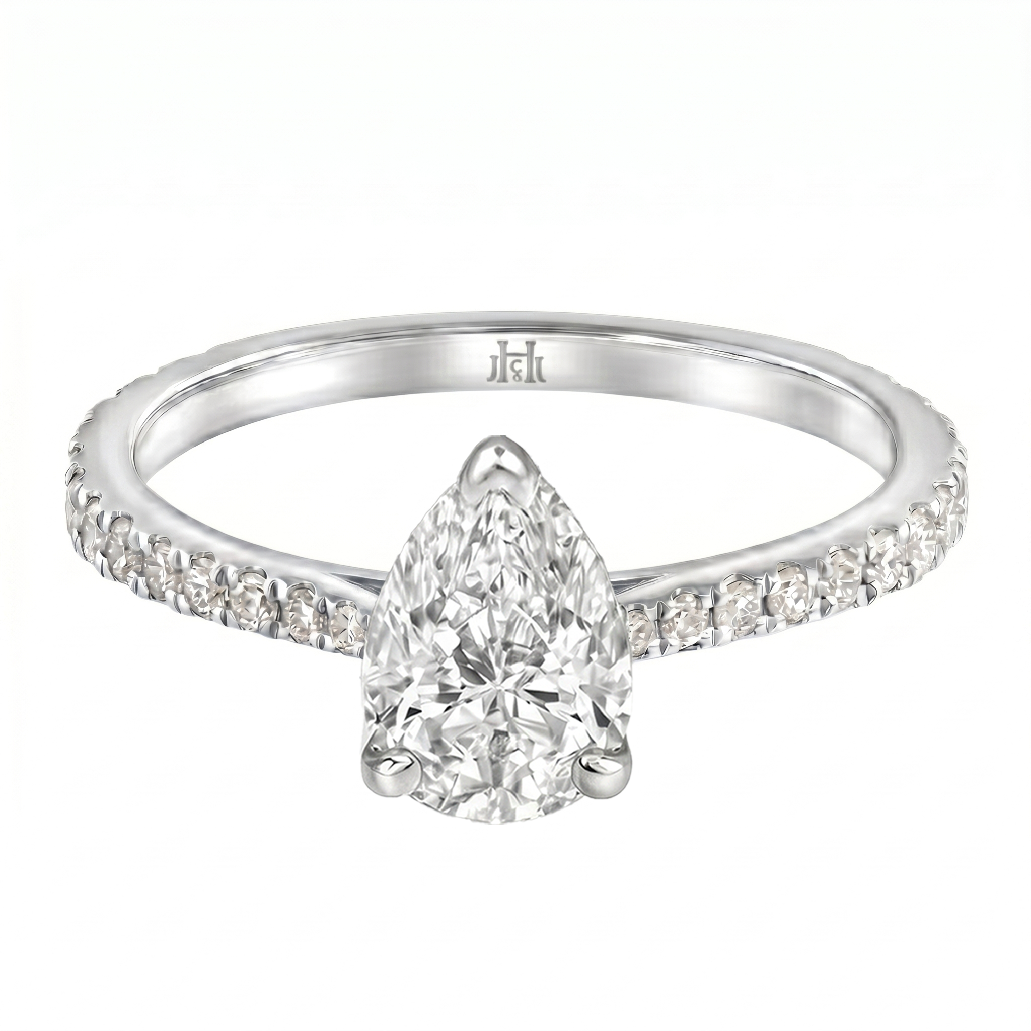 Le Grande Teton Pear Shape Cut Diamond Solitaire Engagement Ring with Pavé Set in 18K Gold - Jackson Hole Jewelry Company